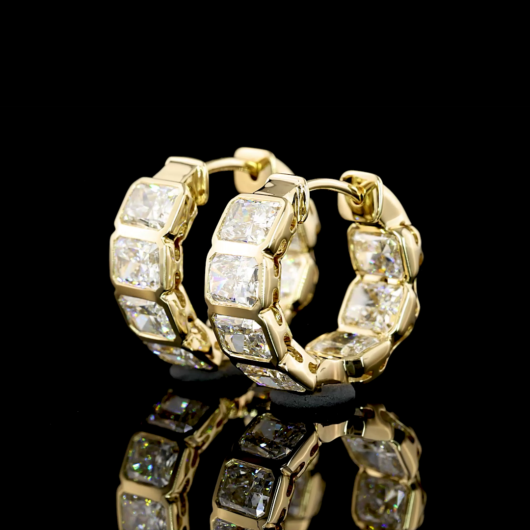14K Radiant Shape Huggies | Restivo Jewelers
