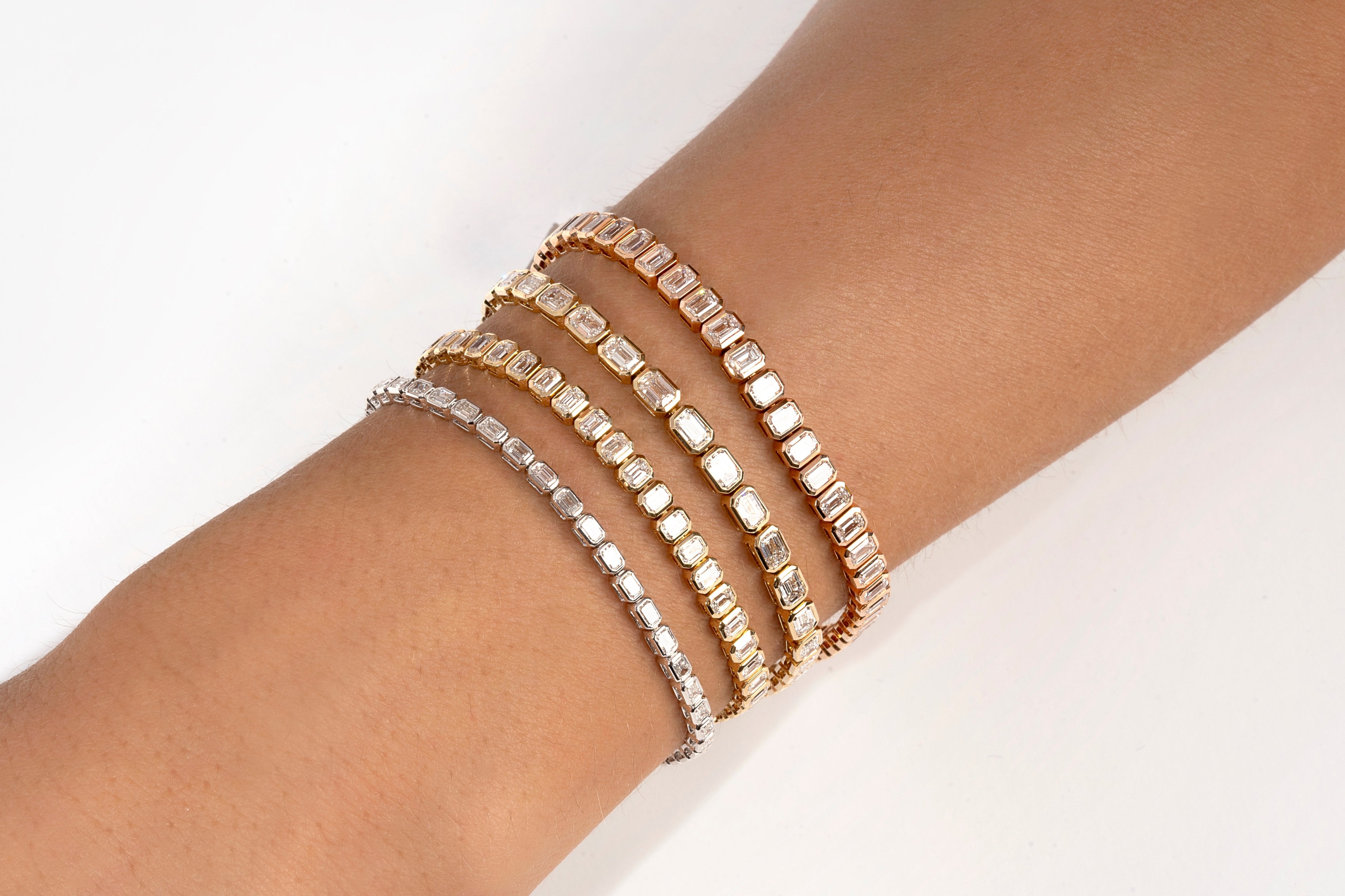 14K Bezel Set Emerald Cut Tennis Bracelet