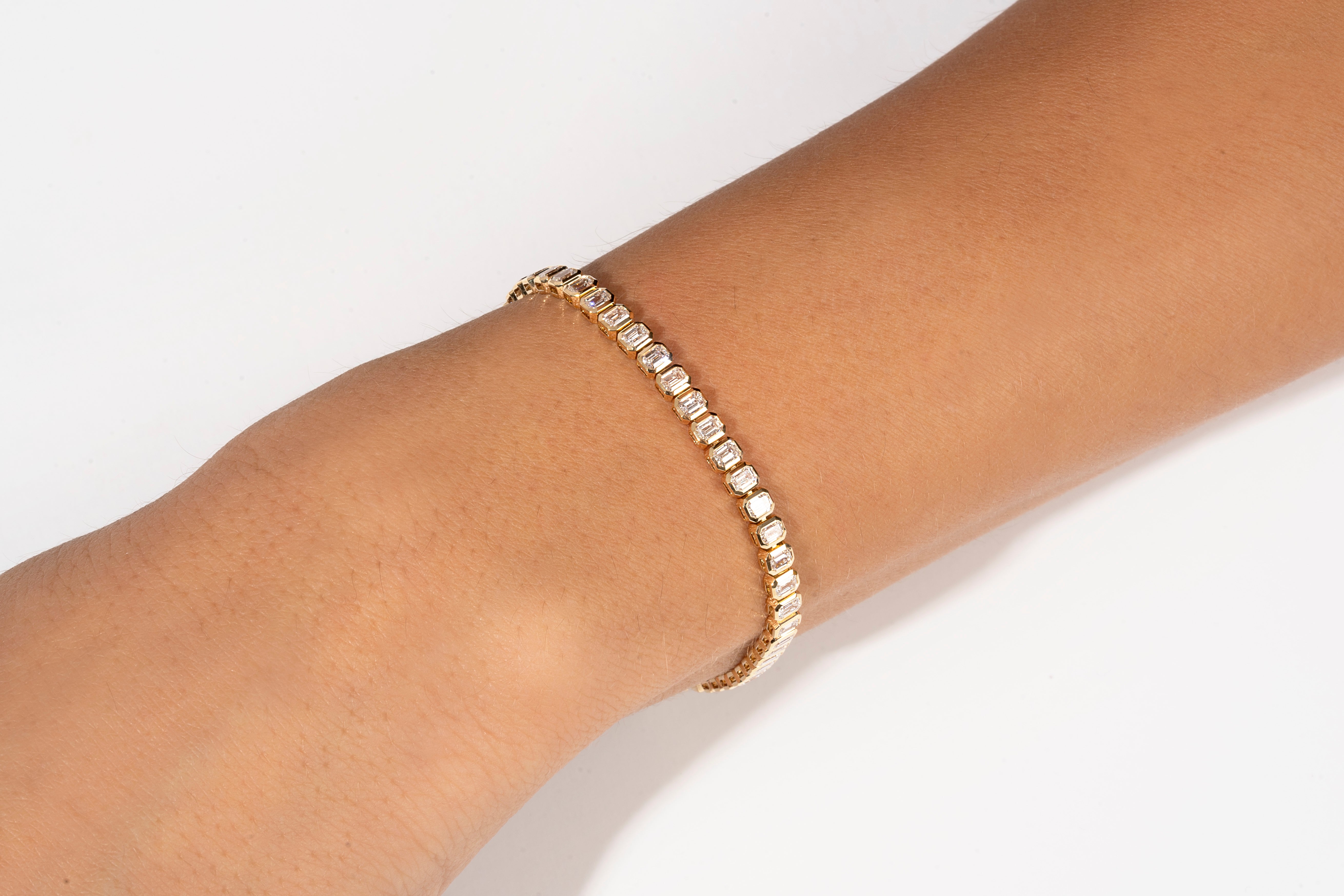 14K Bezel Set Emerald Cut Tennis Bracelet