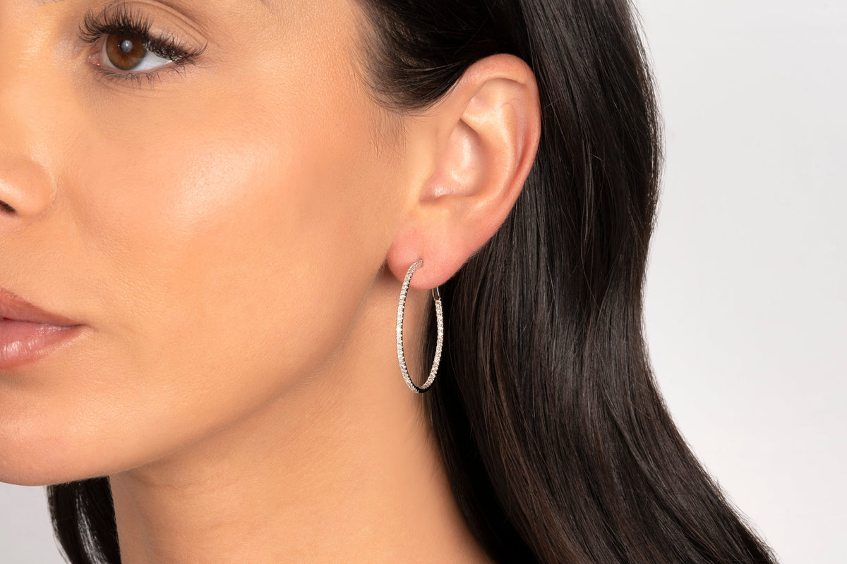 14K Thin Diamond Hoops | Restivo Jewelers