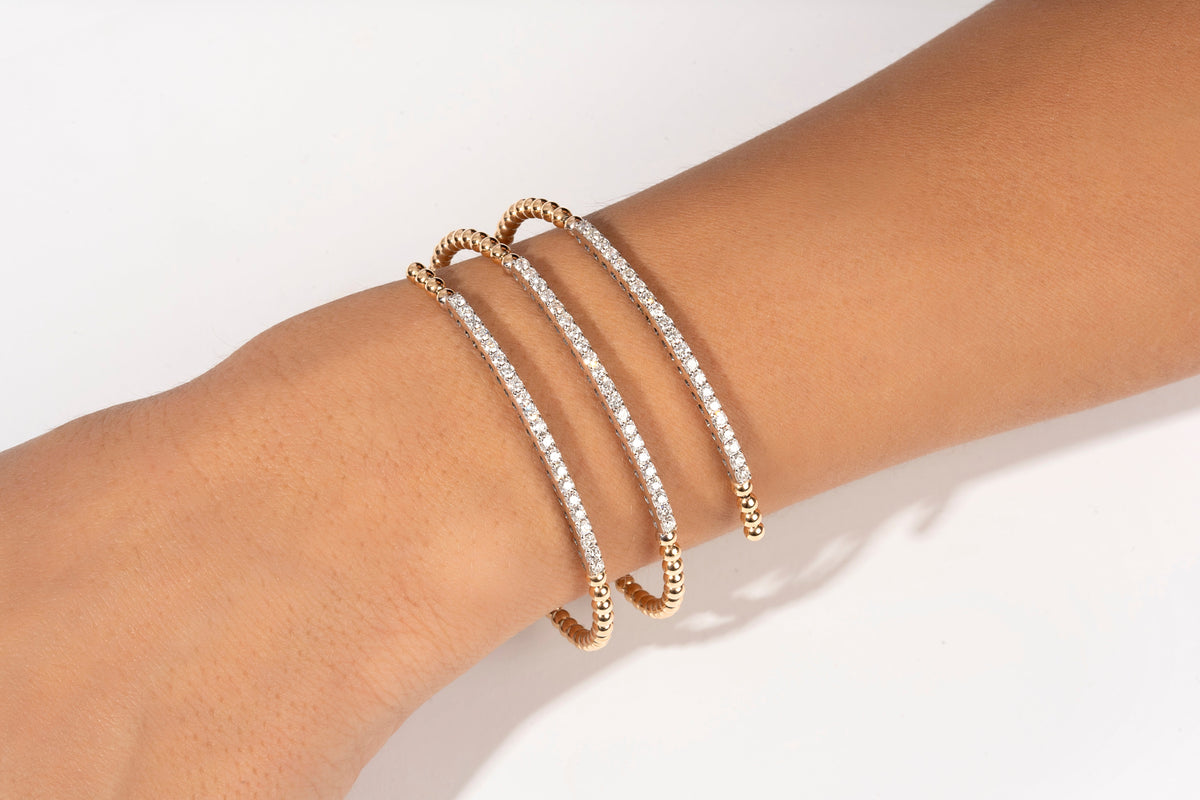 14K Triple Row Diamond Flexi Bangle | Restivo Jewelers