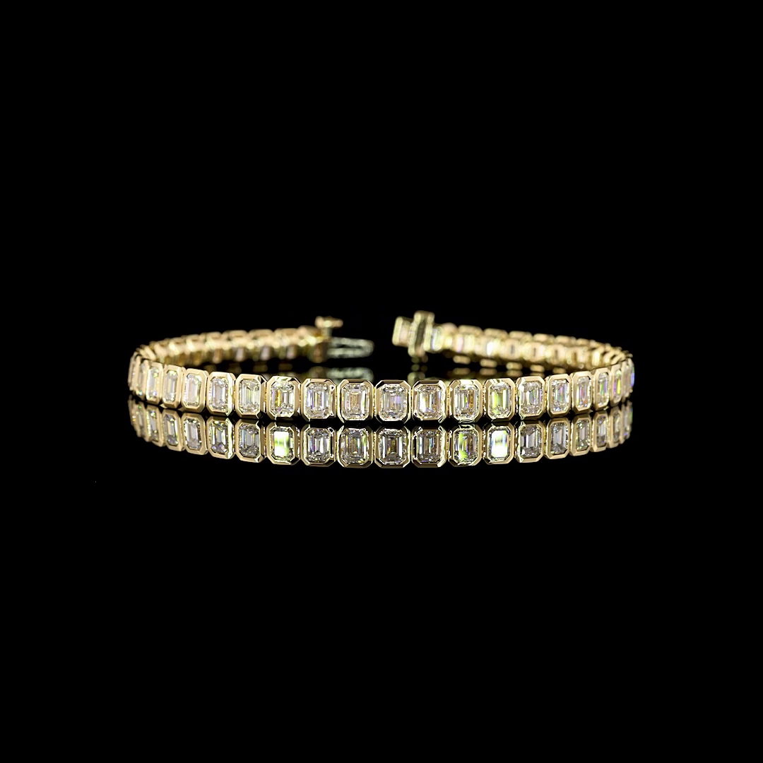 14K Bezel Set Emerald Cut Tennis Bracelet