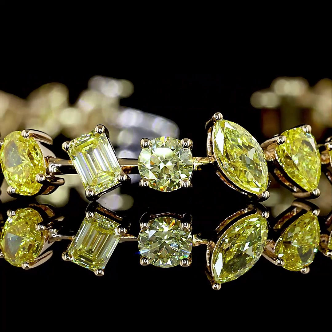 18K Yellow Diamond Mix Shape Station Bracelet