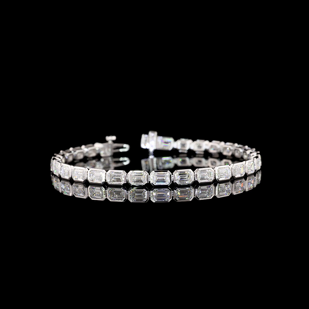 14K Bezel Set Emerald Cut Tennis Bracelet