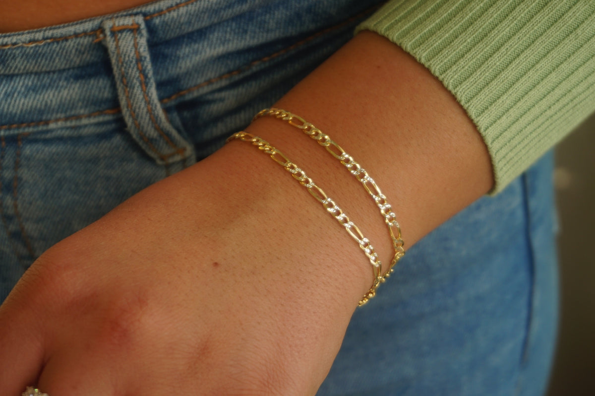Mini Two Tone Figaro Bracelet | Restivo Jewelers