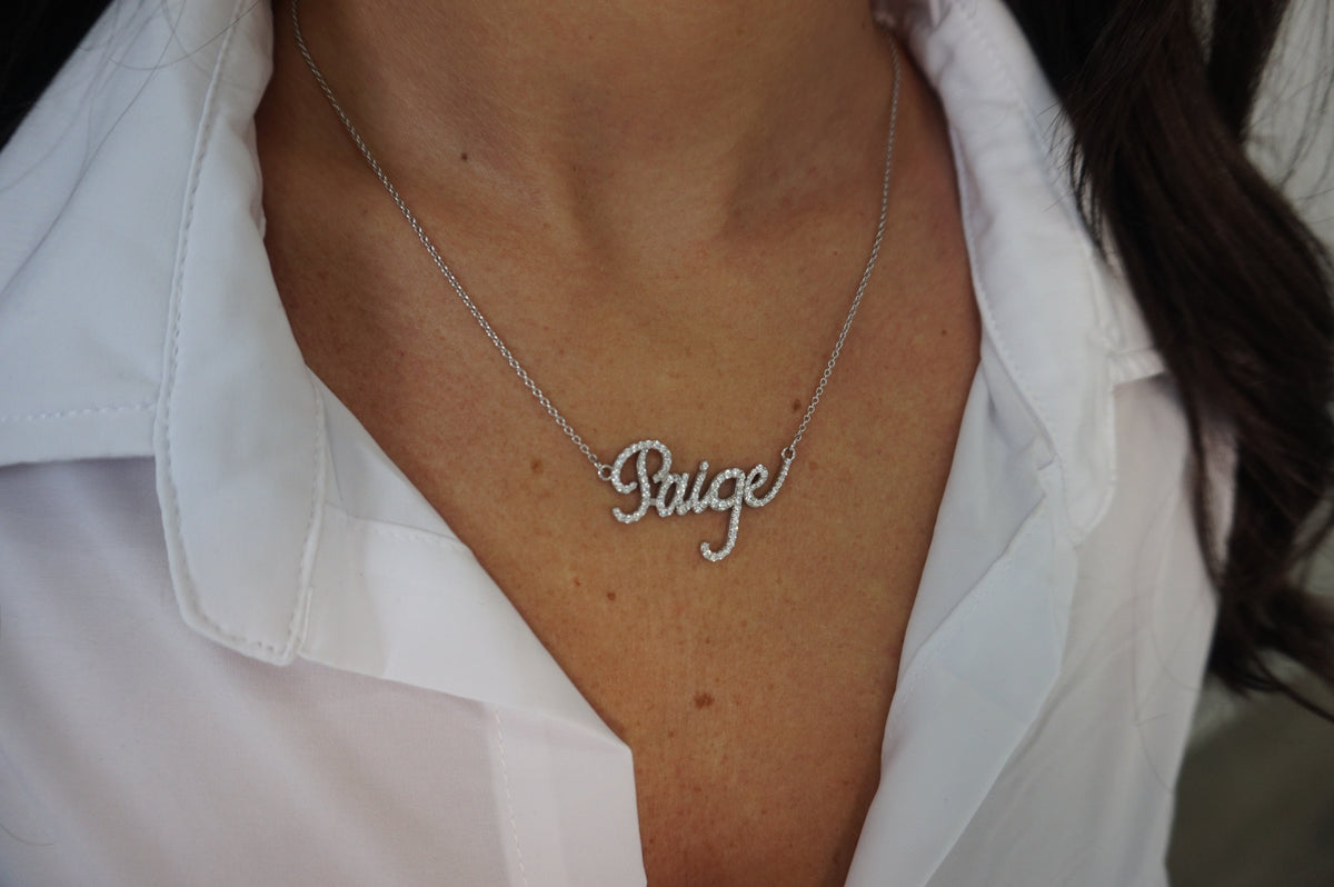 Diamond Script Nameplate | Restivo Jewelers