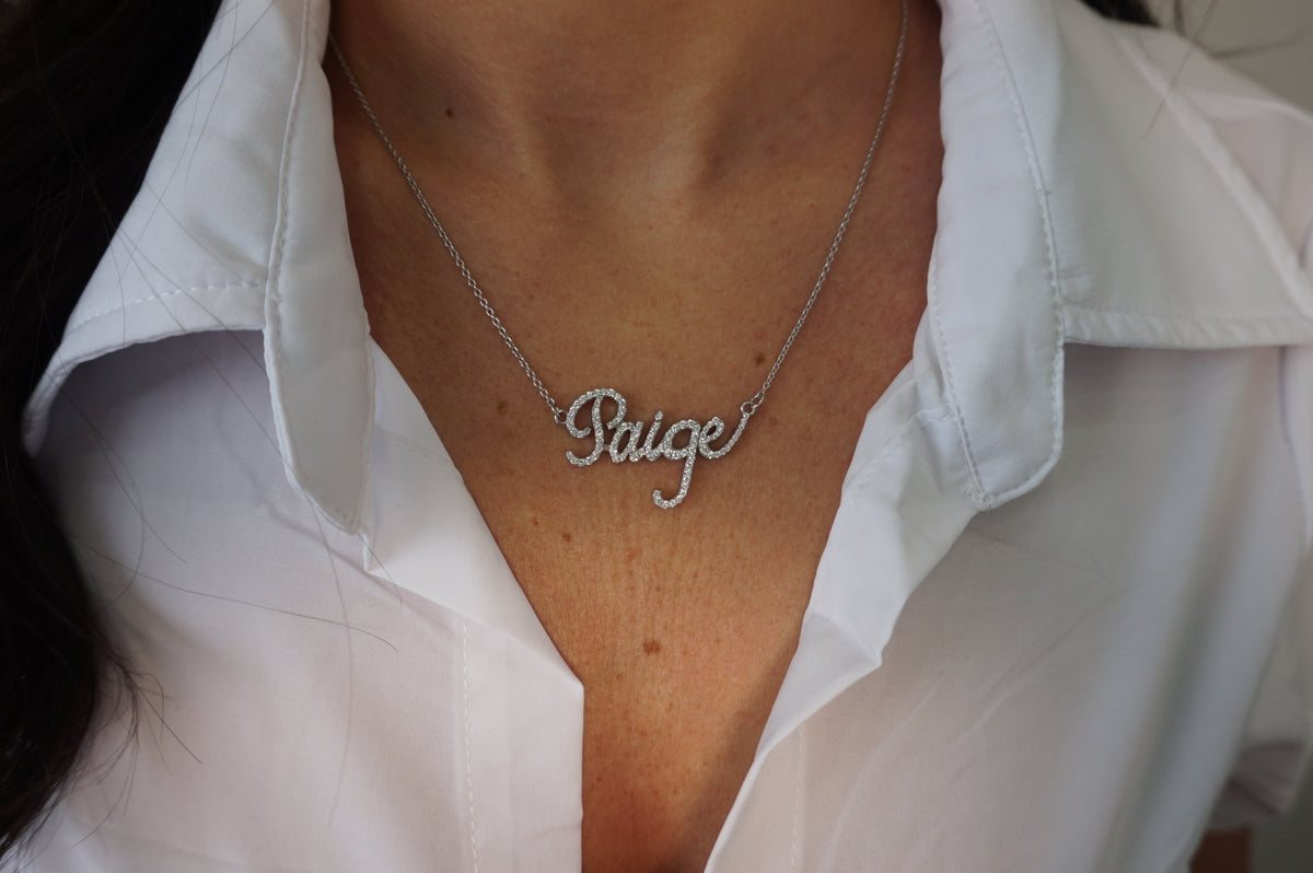 Diamond Script Nameplate | Restivo Jewelers