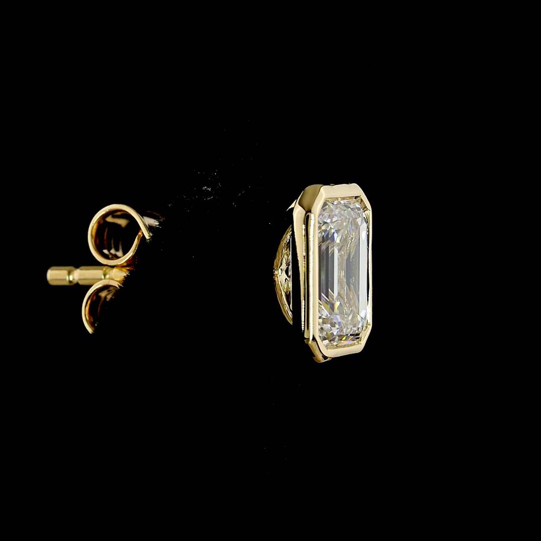 Emerad Cut Diamond Studs Bezel Set