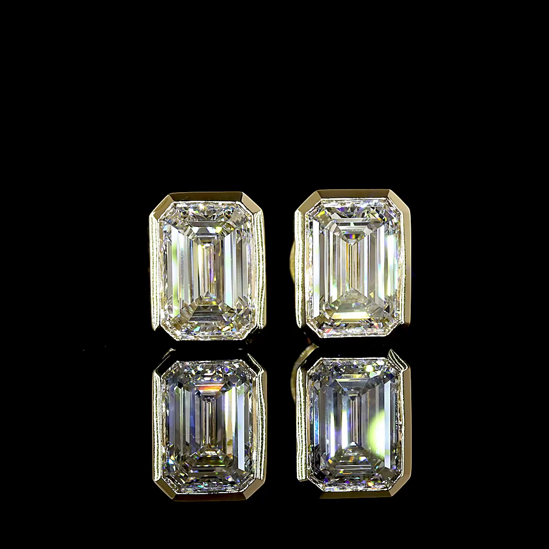 Emerad Cut Diamond Studs Bezel Set
