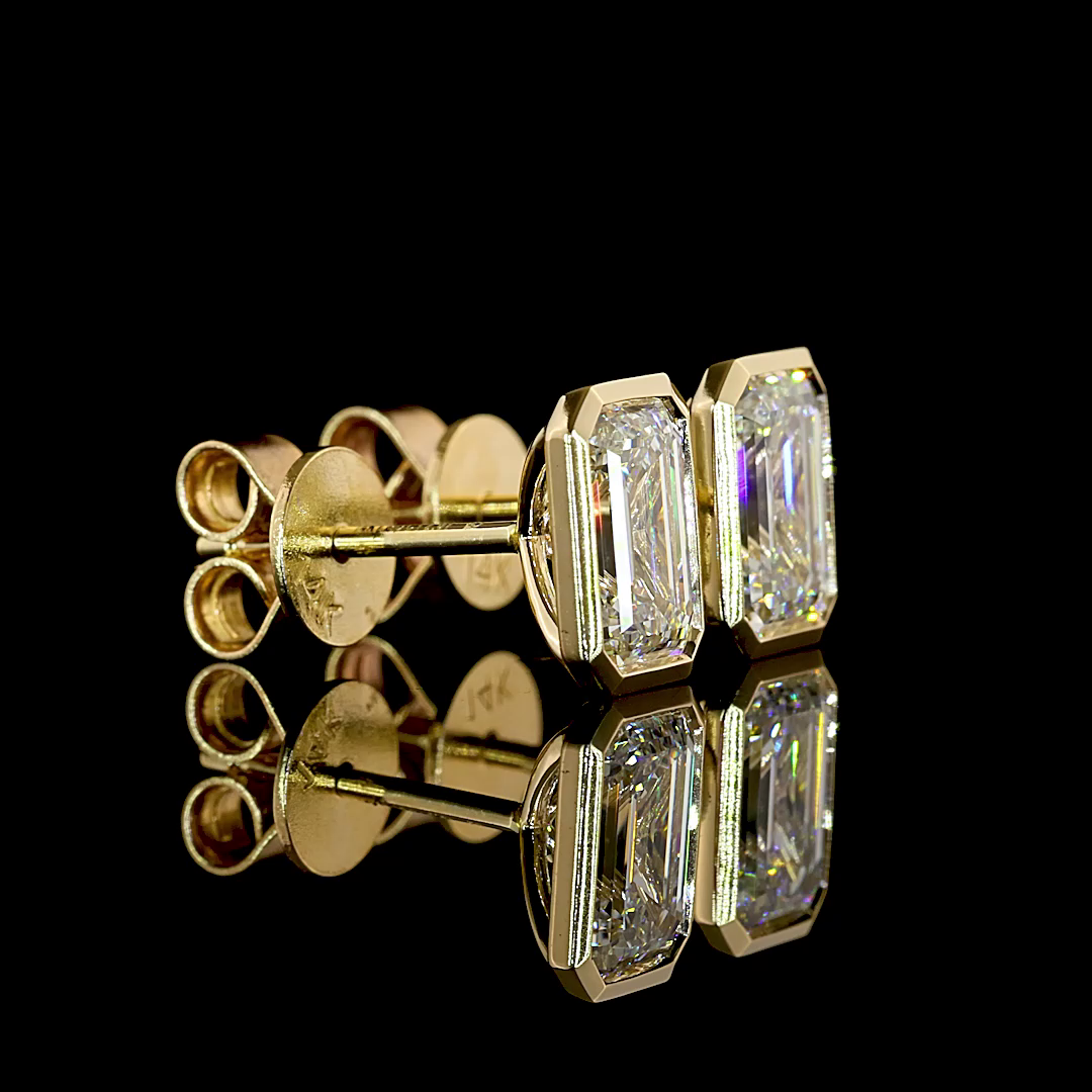 Emerad Cut Diamond Studs Bezel Set