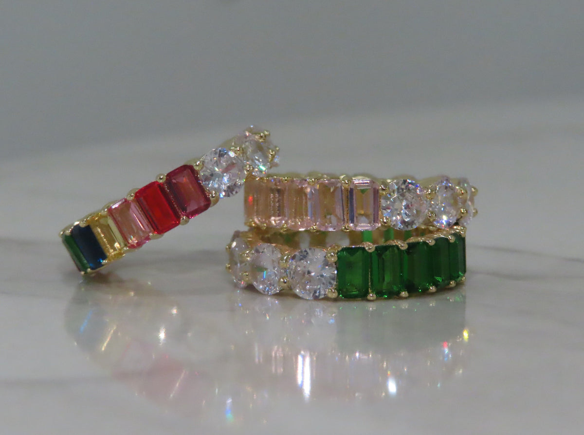 Round & Emerald Cut Colorful Eternity Band | Restivo Jewelers