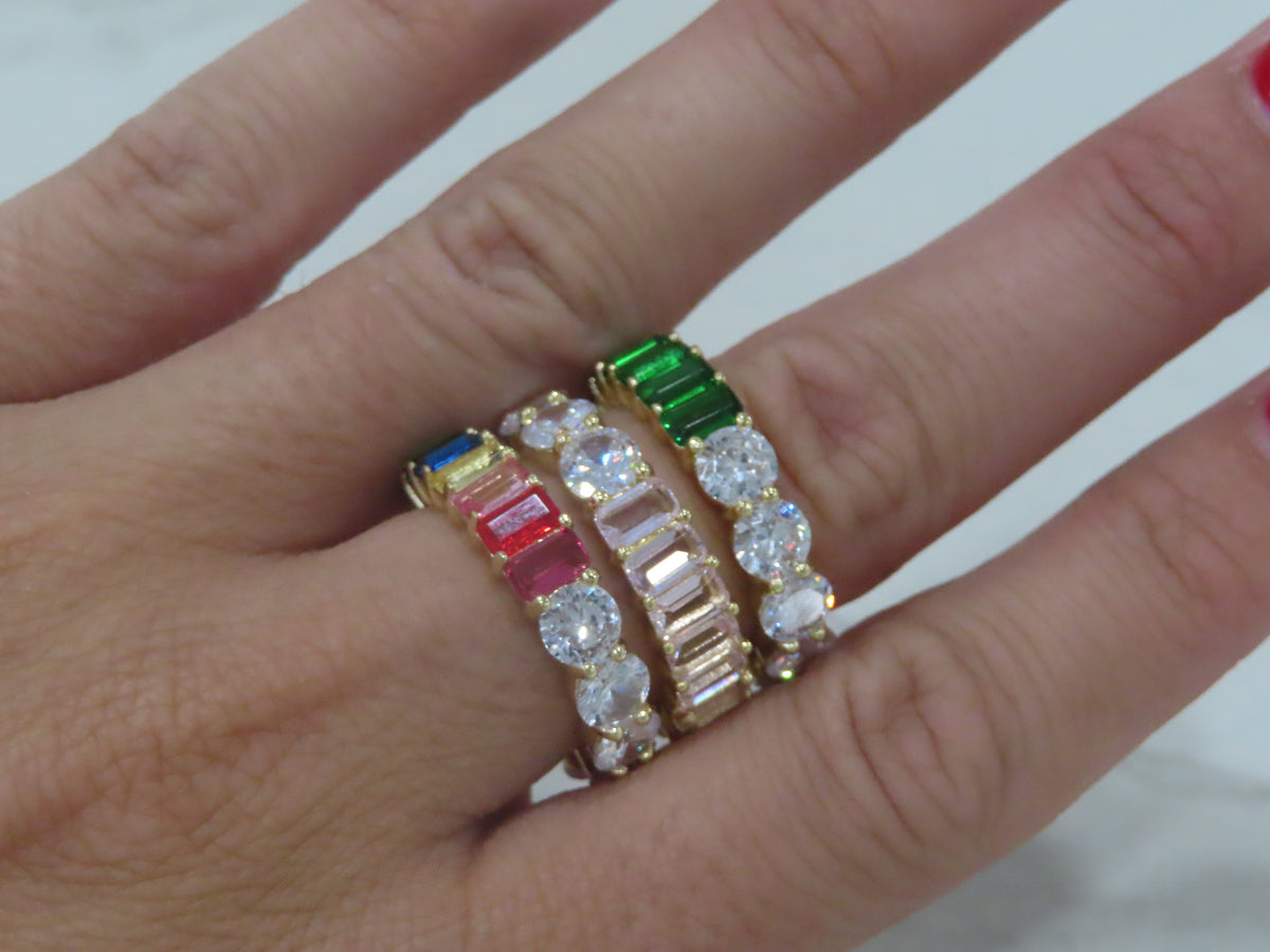 Round & Emerald Cut Colorful Eternity Band | Restivo Jewelers