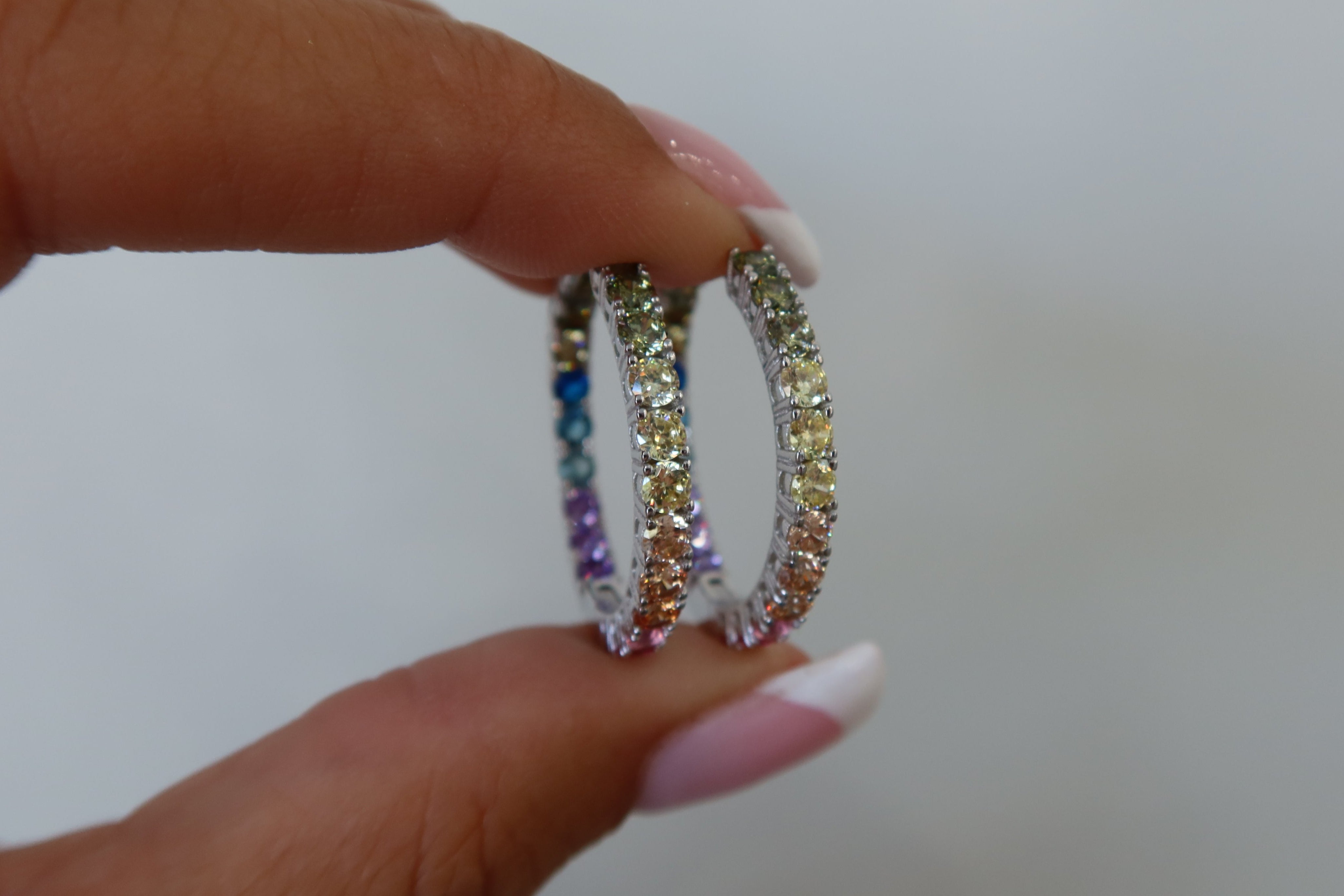 Rainbow Ombre CZ Hoops