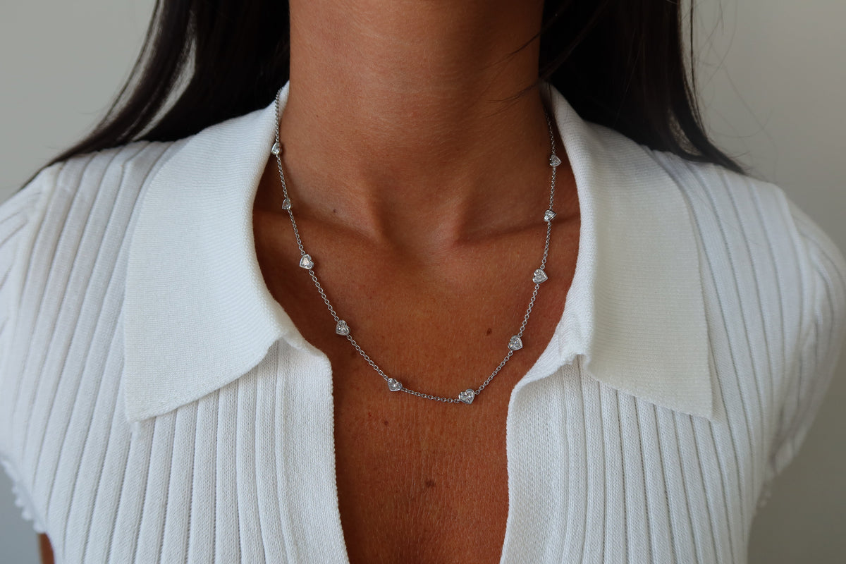14K Heart Shape Station Necklace | Restivo Jewelers