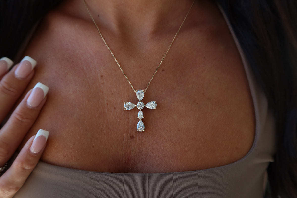 14K Pear Shaped Diamond Cross 5.22 CTW | Restivo Jewelers