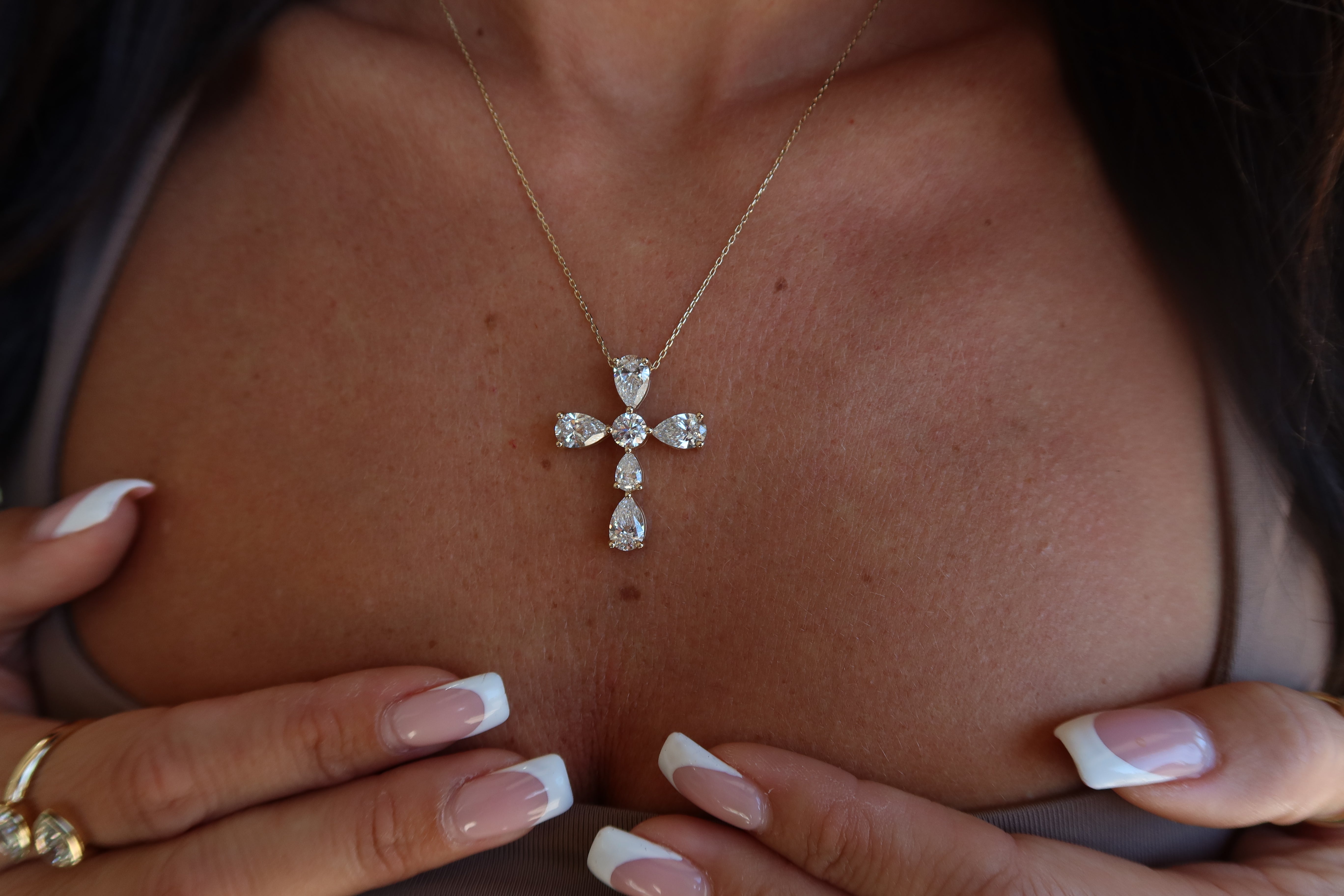 14K Pear Shaped Diamond Cross 5.22 CTW