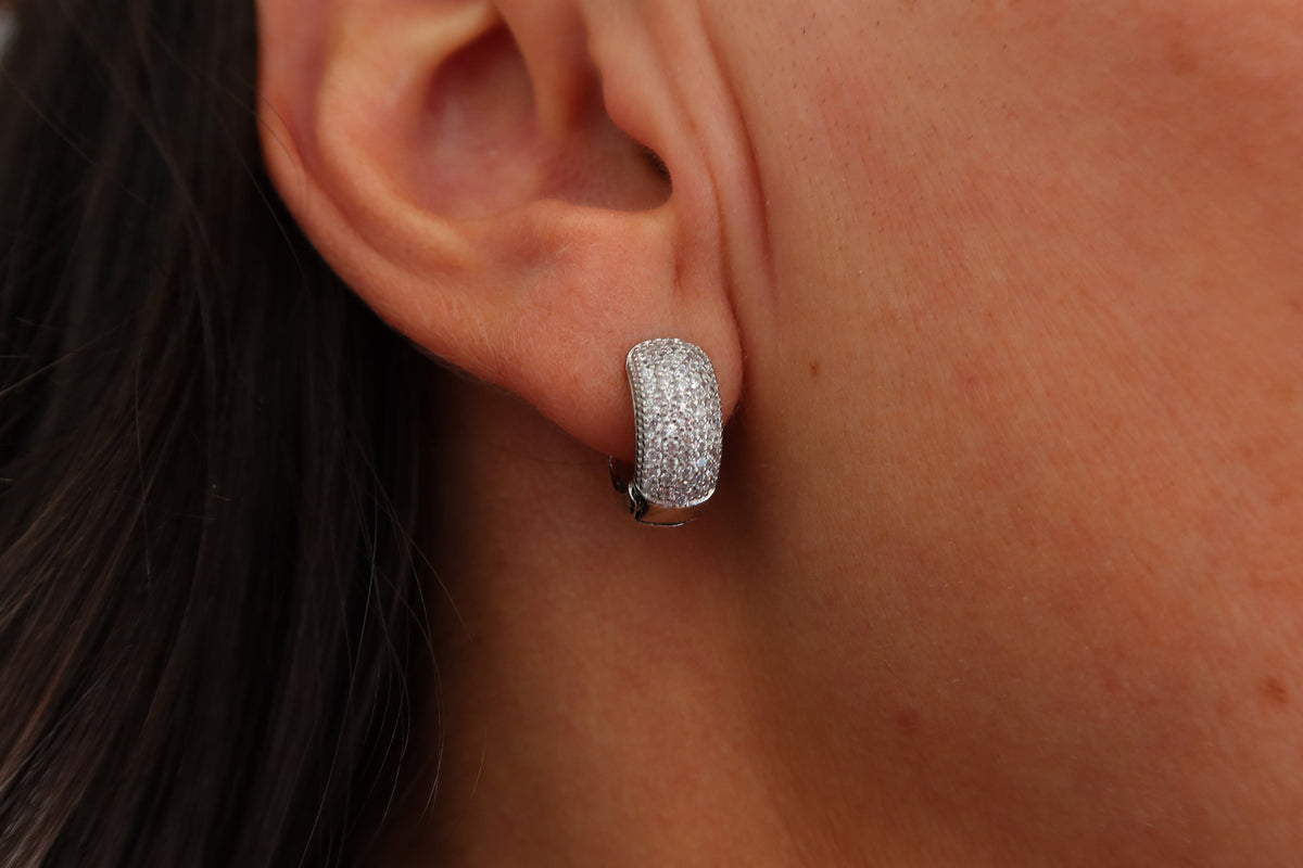 Pavé Silver Huggies | Restivo Jewelers