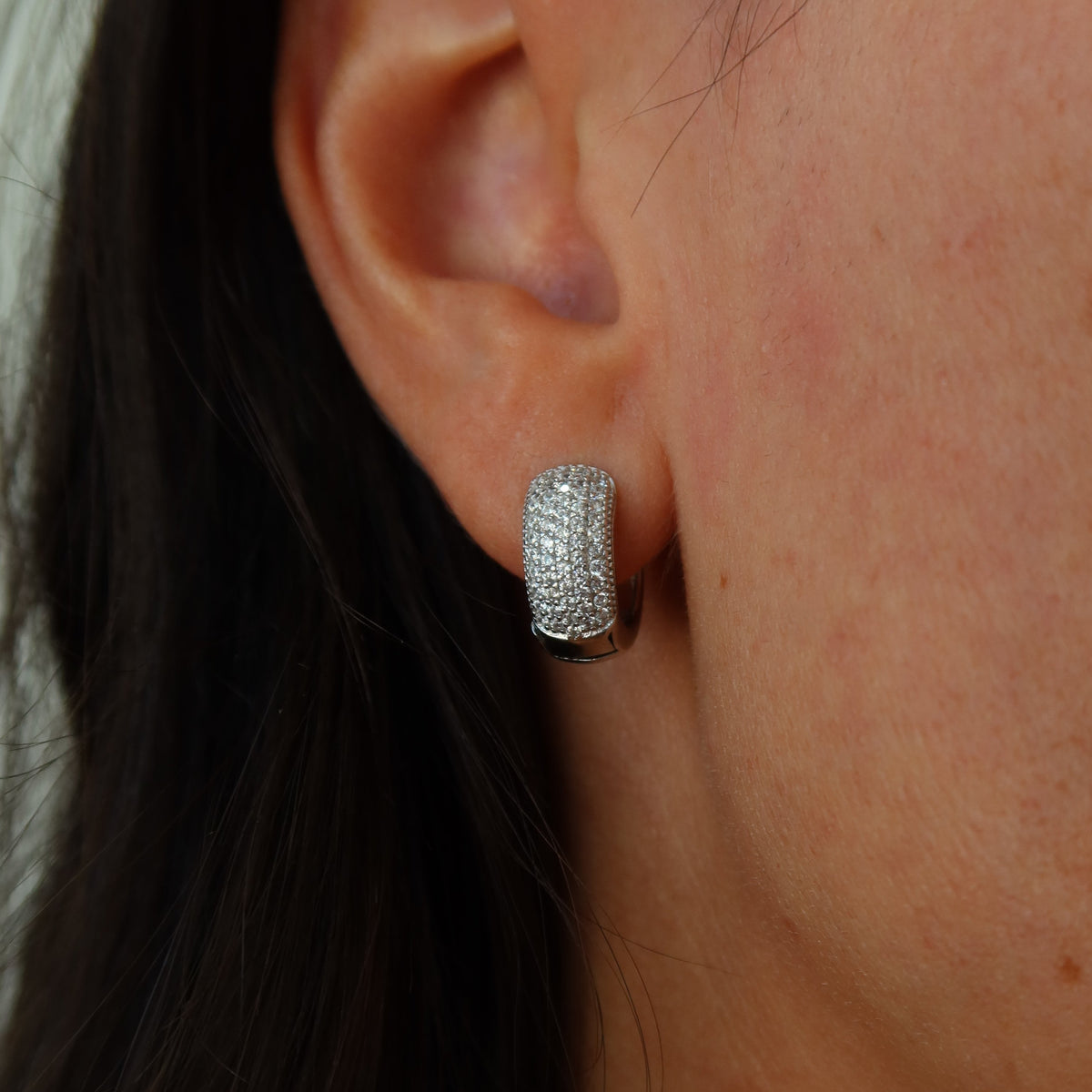 Pavé Silver Huggies | Restivo Jewelers