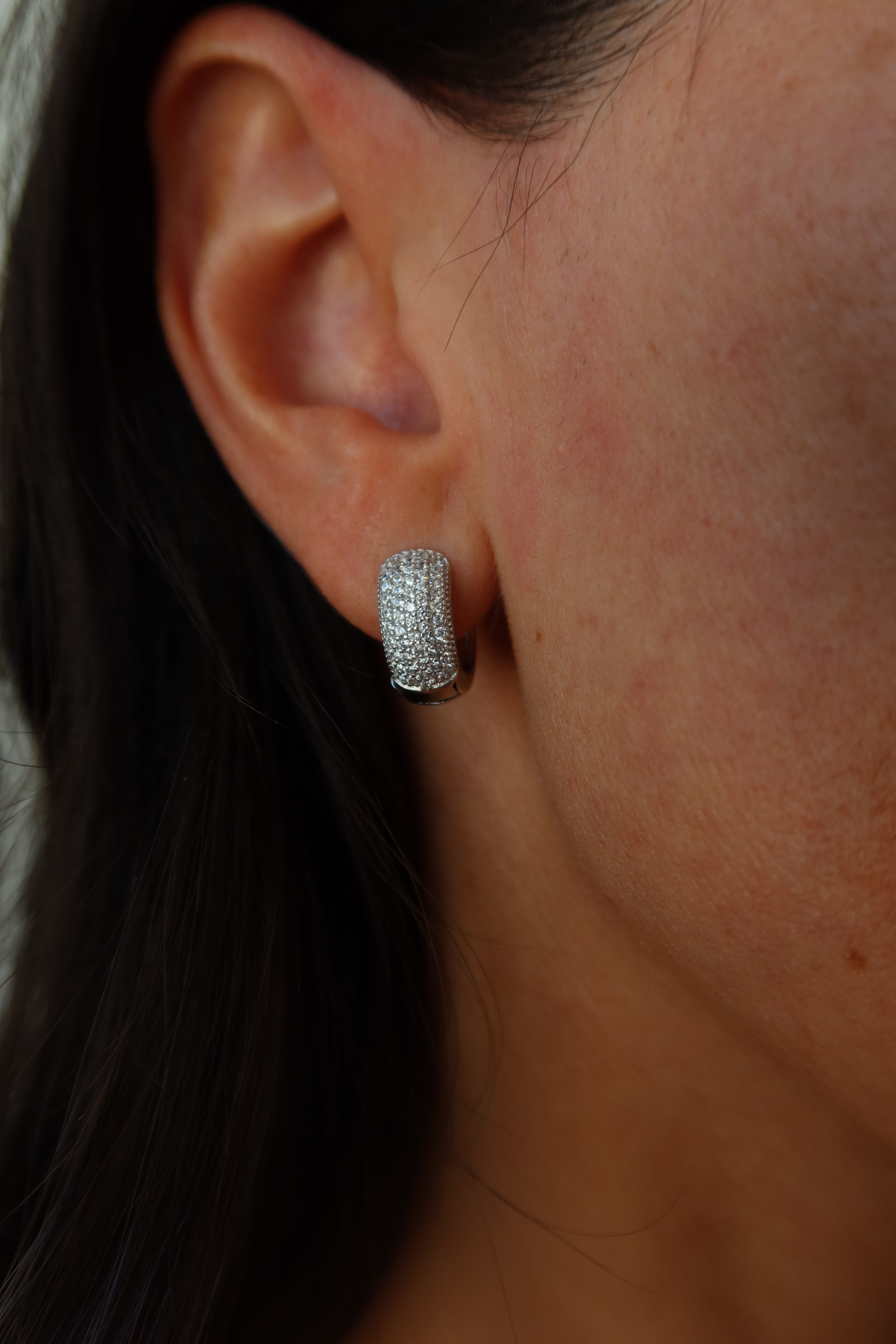 Pavé Silver Huggies