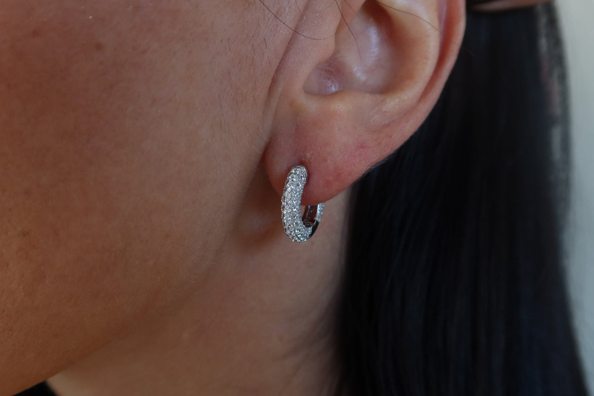 Pavé Rounded Huggies | Restivo Jewelers