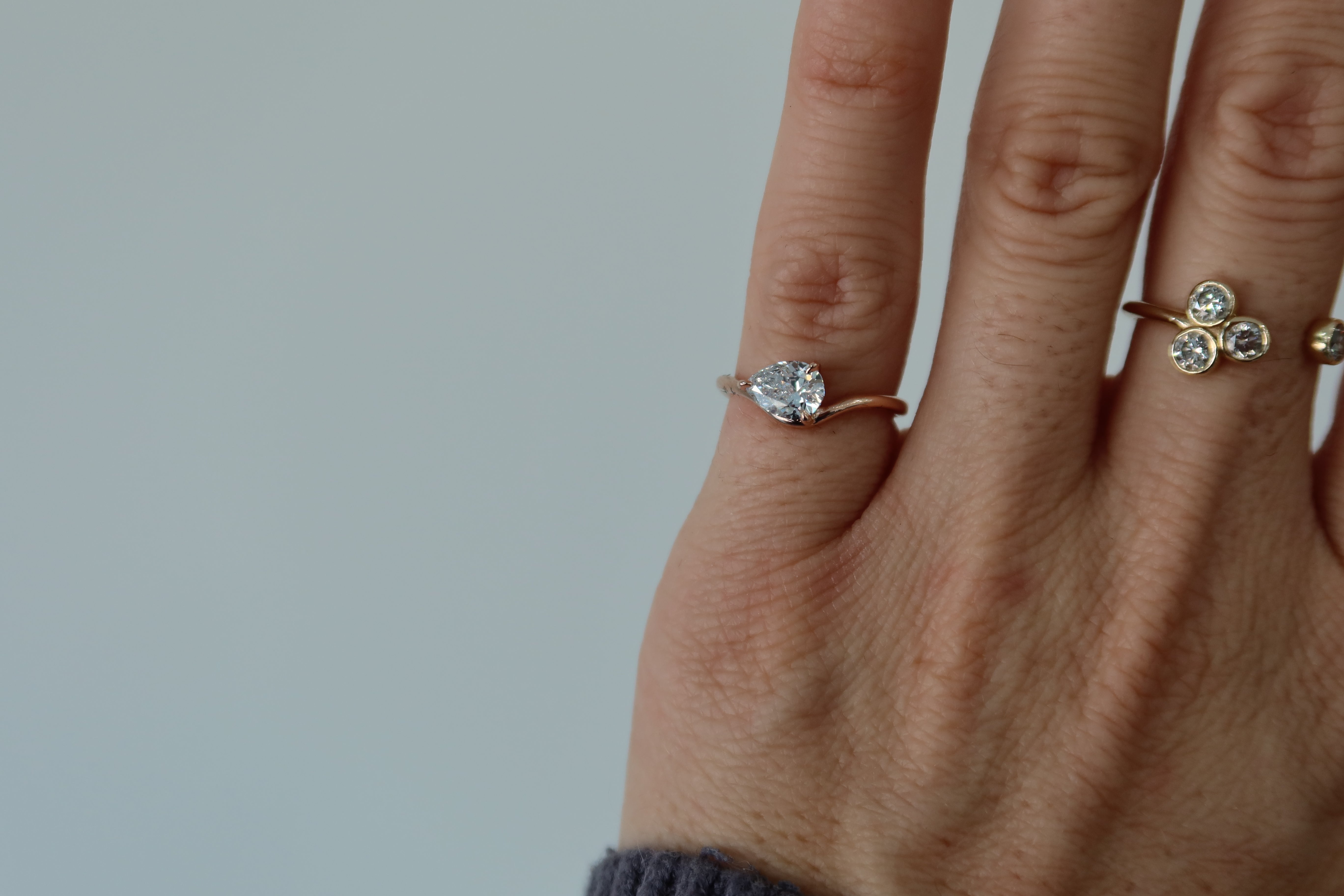 Pear Shape East West Diamond Wave Pinky Ring