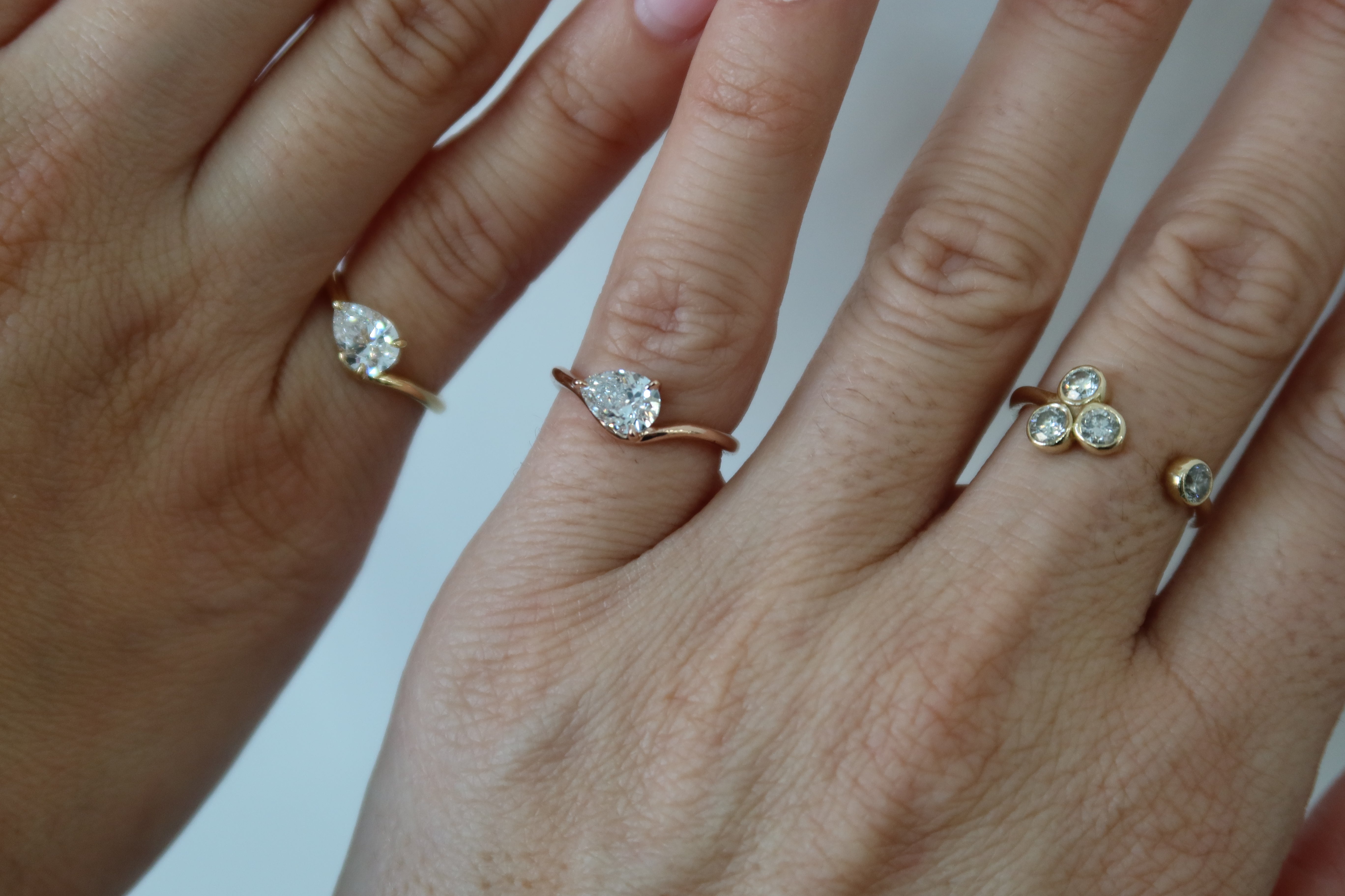 Pear Shape East West Diamond Wave Pinky Ring