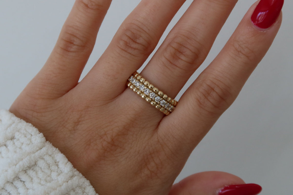 14K Gold Beaded Diamond Ring | Restivo Jewelers
