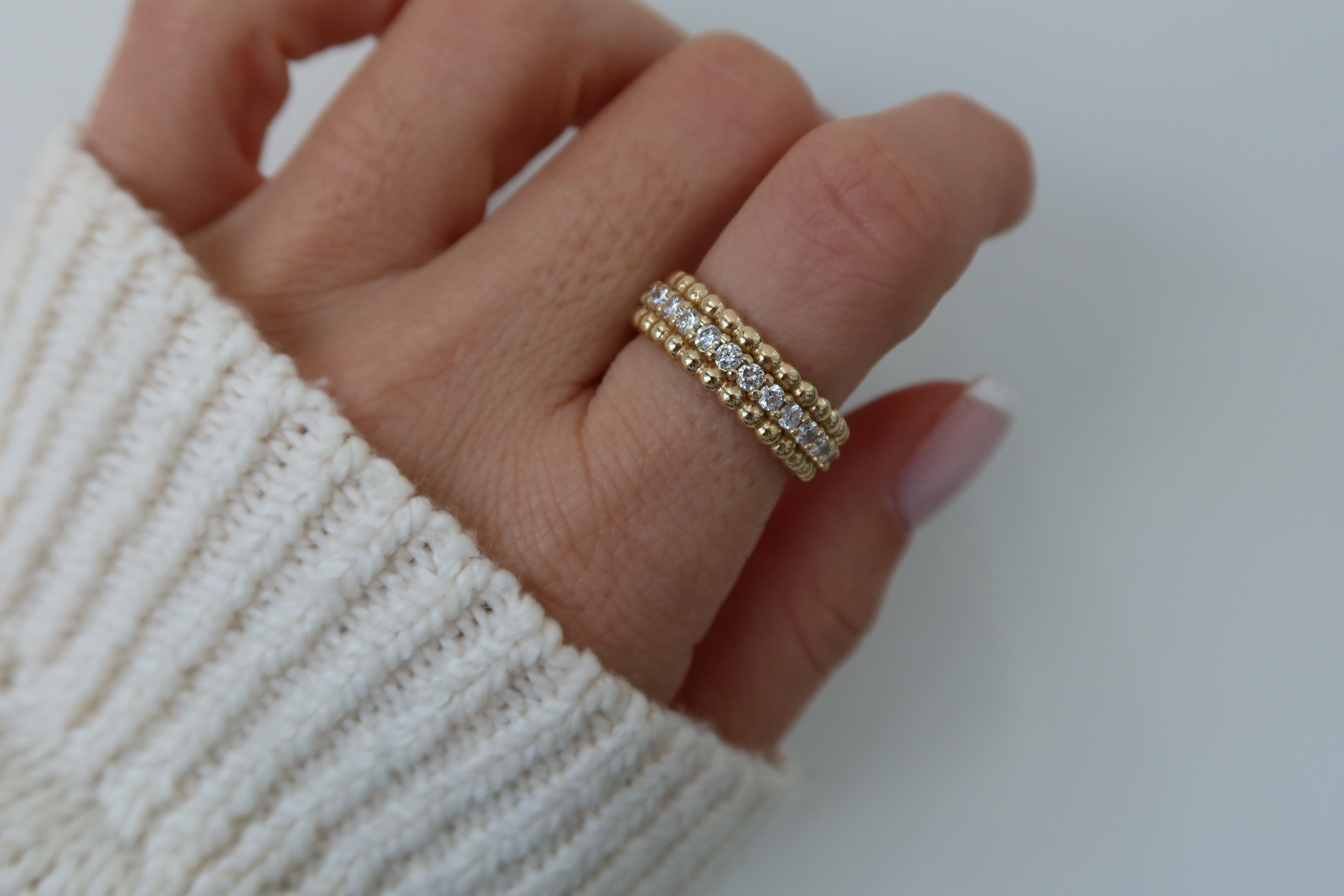 14K Gold Beaded Diamond Ring - SHOP PAIGE