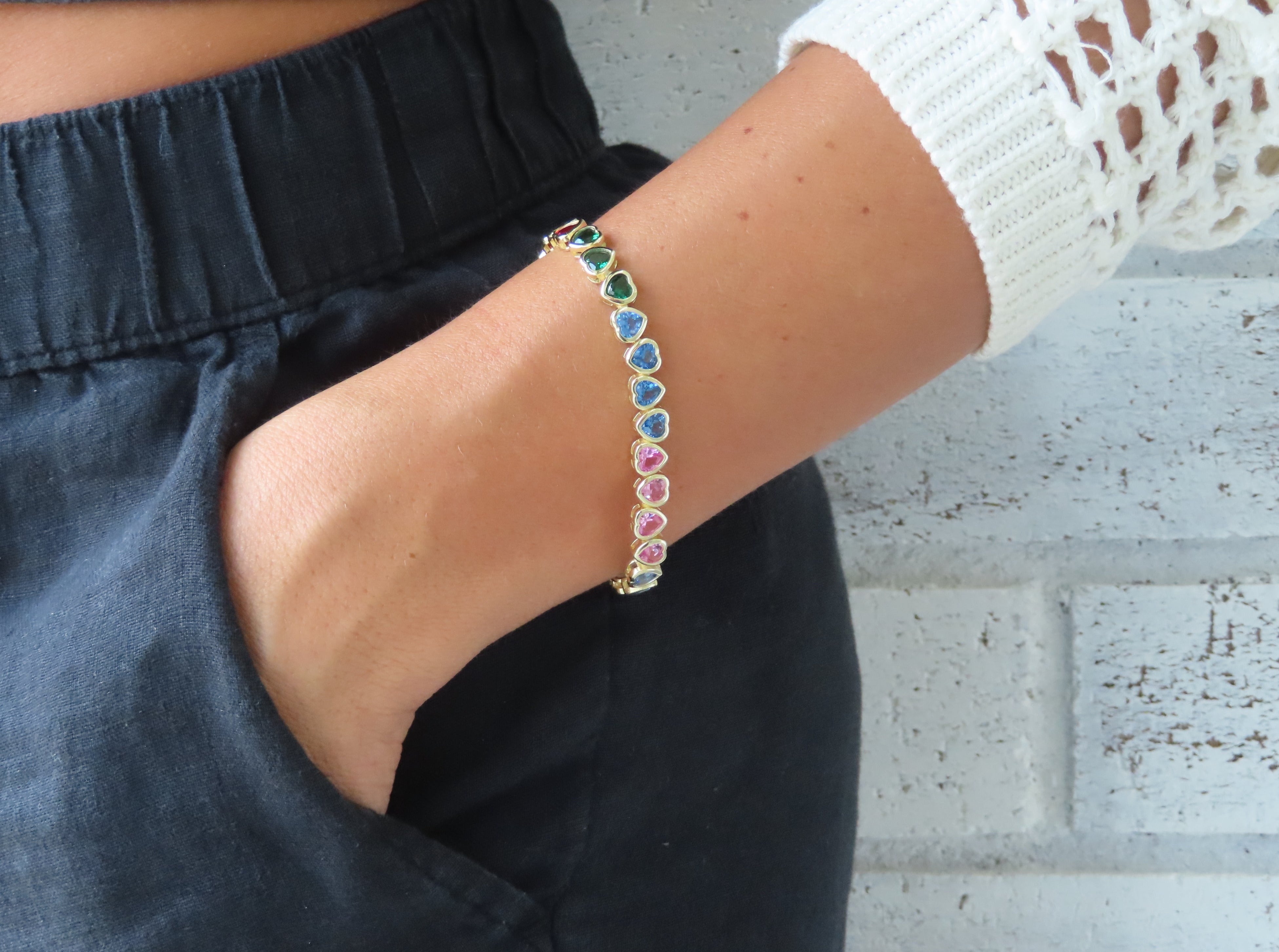 Rainbow Hearts Tennis Bracelet