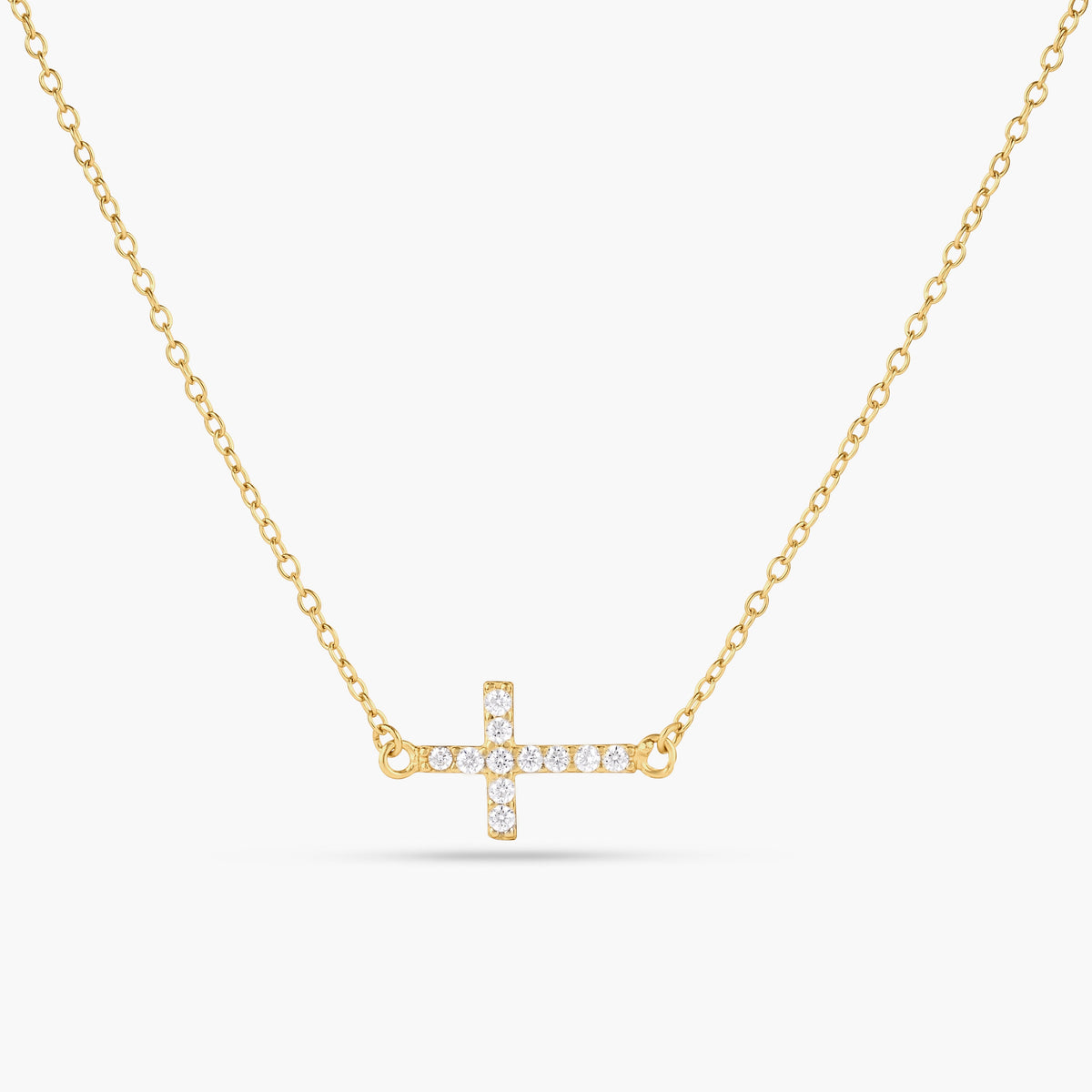 Mini Sideways CZ Cross | Restivo Jewelers