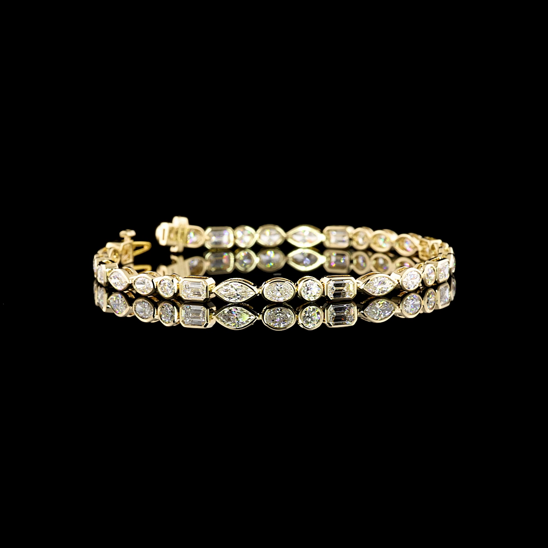 14K Mix Shape Bezel Tennis Bracelet 6.84 CT | Restivo Jewelers