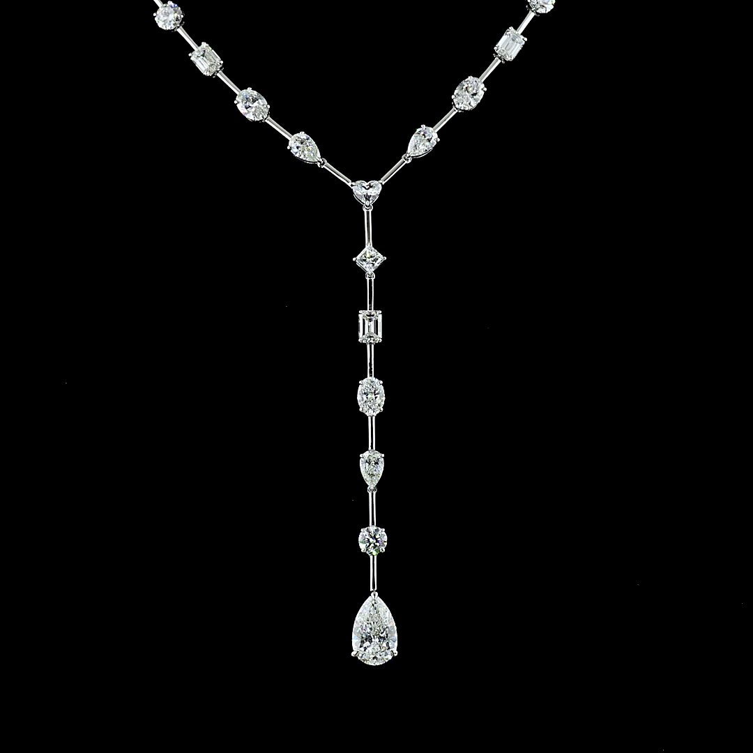 14K White Gold Mix Shape Diamond Lariat Necklace