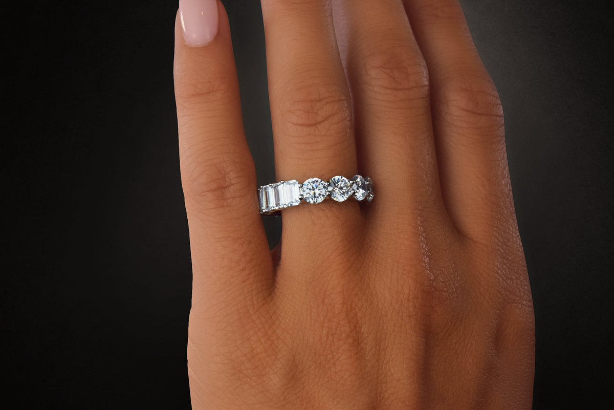 Round & Emerald Cut CZ Band | Restivo Jewelers