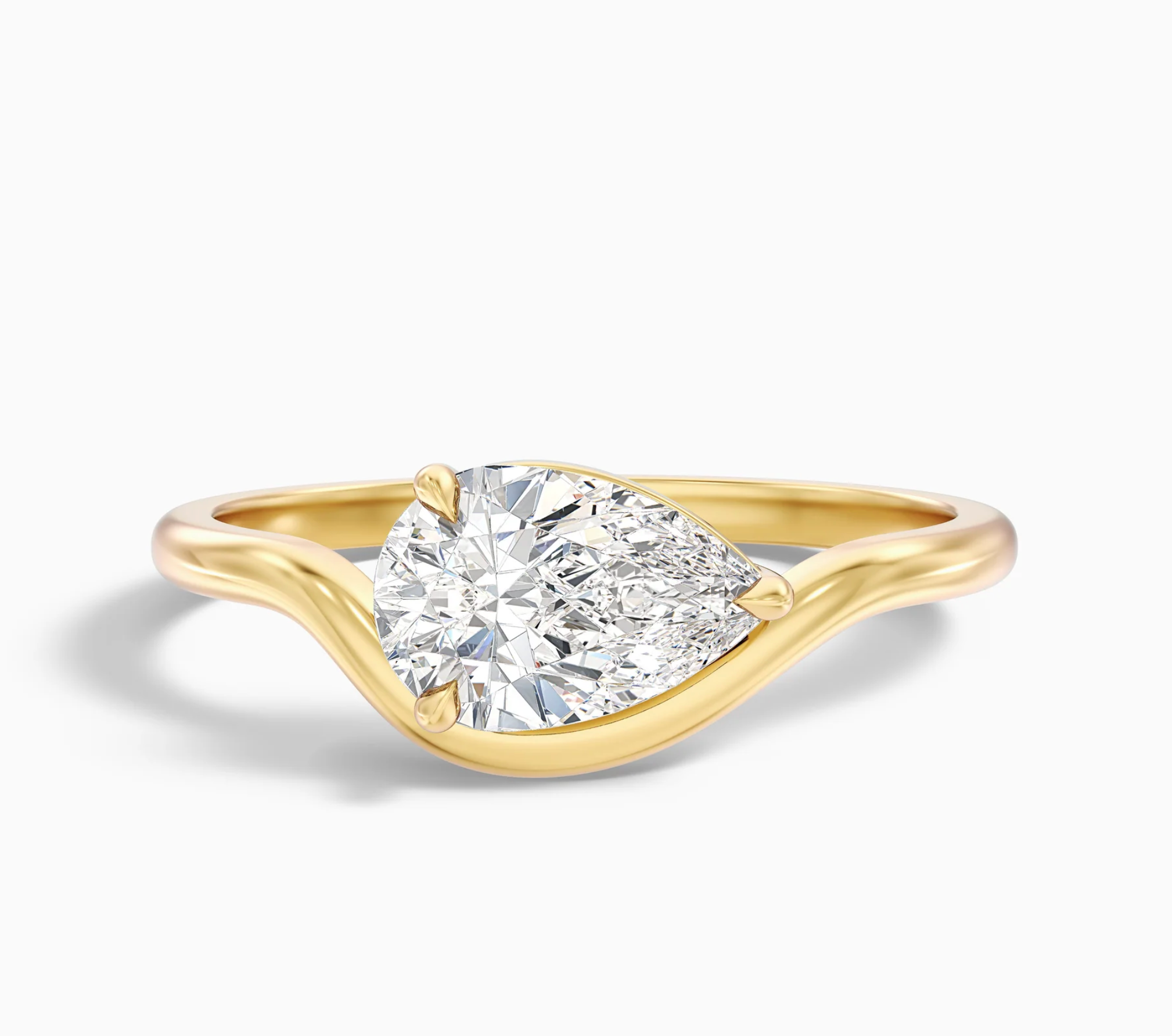 Pear Shape East West Diamond Wave Pinky Ring