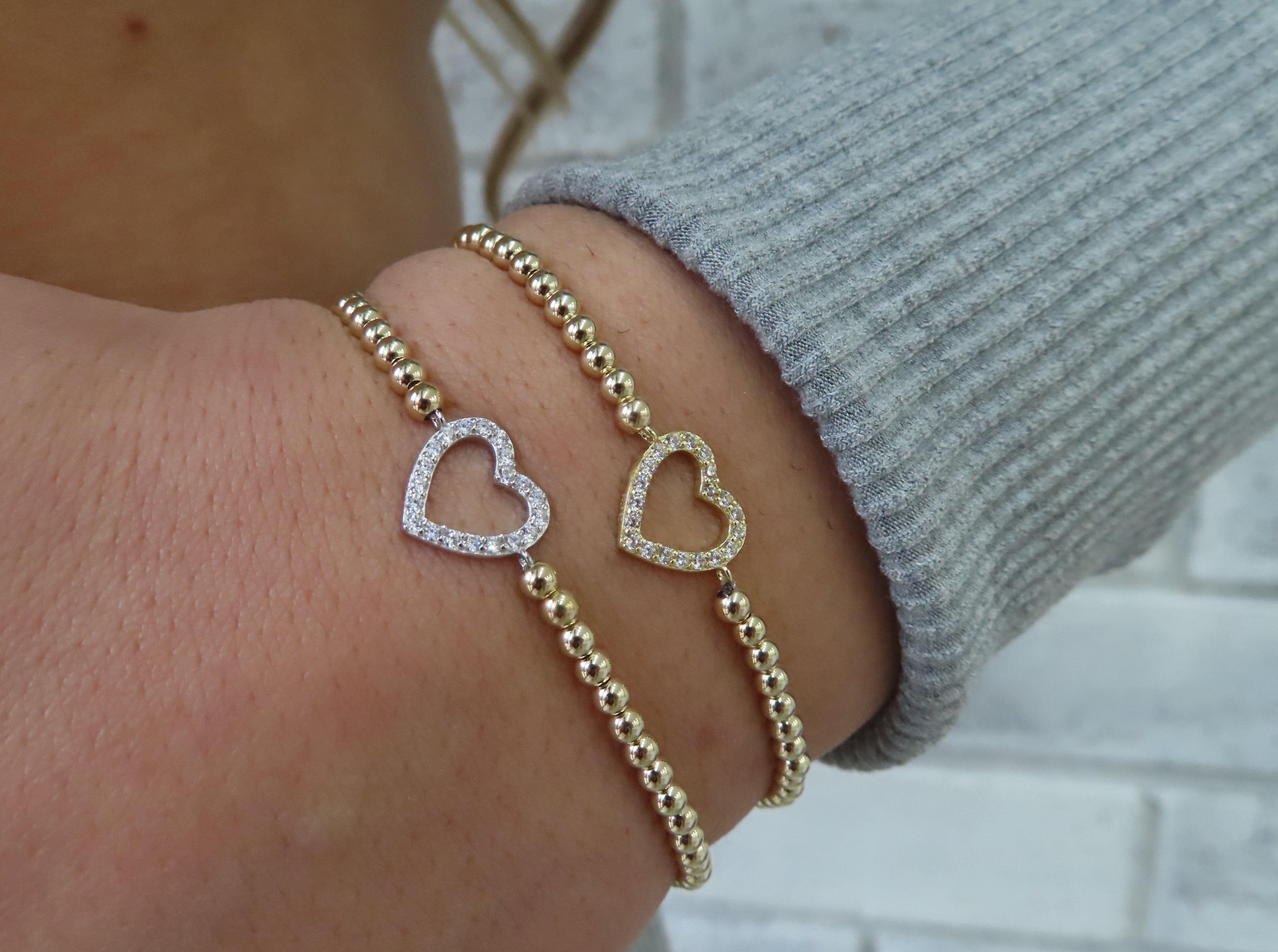 Pavé Heart Ball Bracelet - SHOP PAIGE