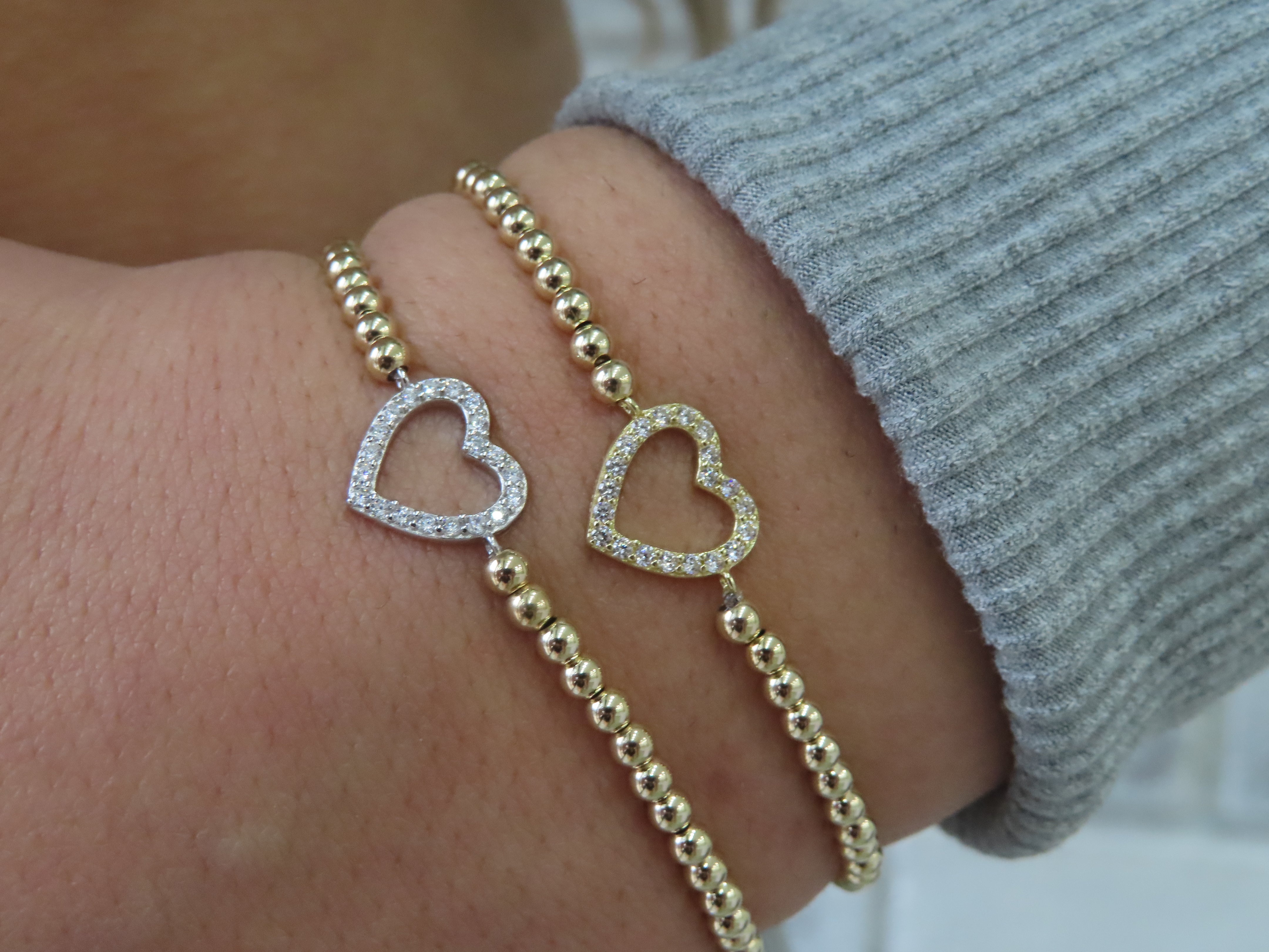 Pavé Heart Ball Bracelet - SHOP PAIGE