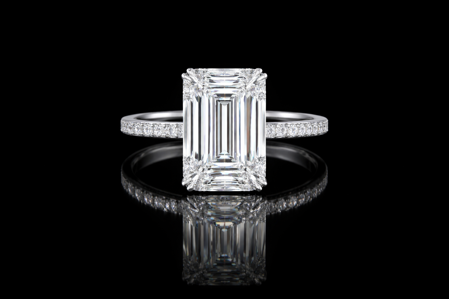 10.46 CTW Emerald Cut Hidden Halo Ring