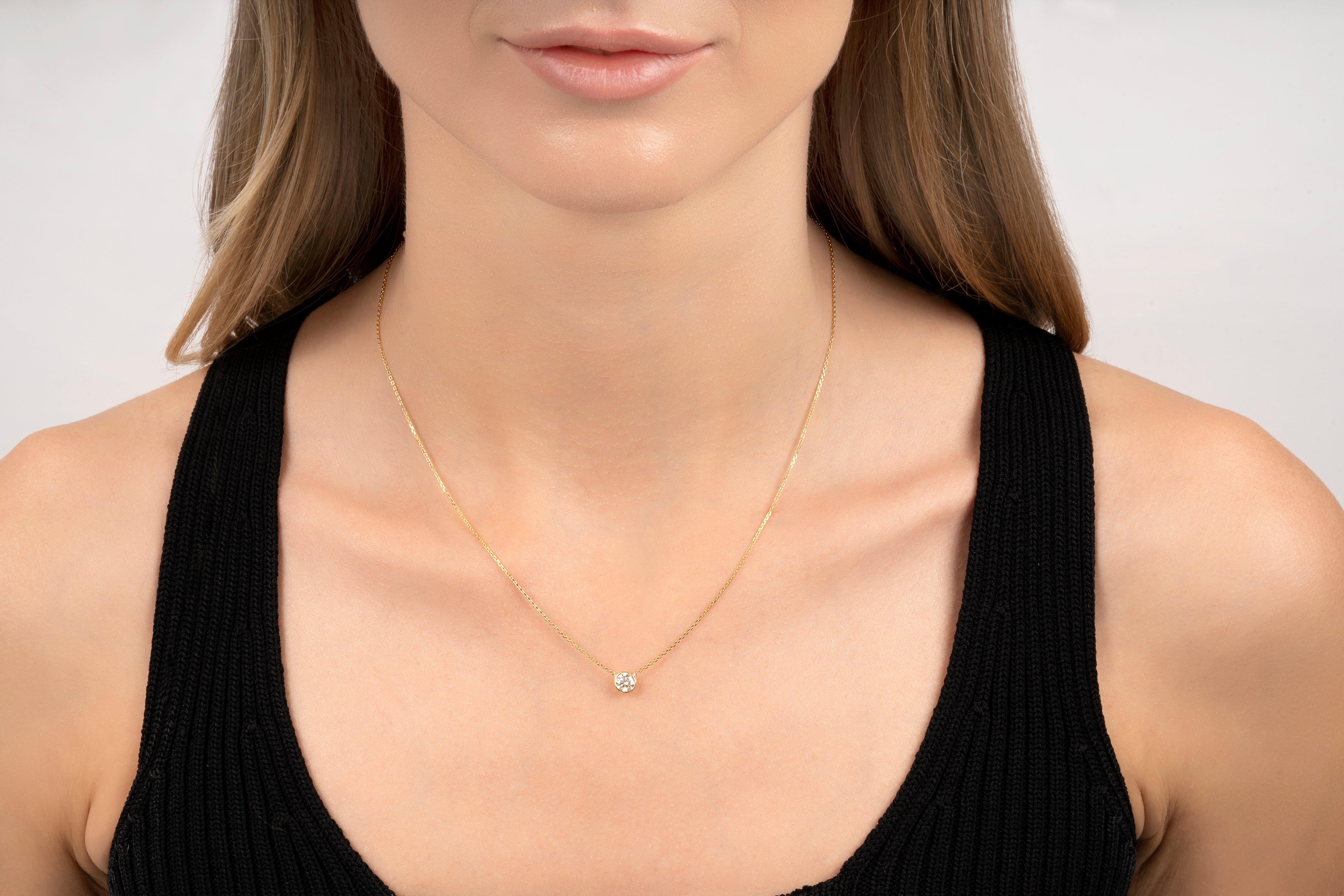 14K Diamond Solitaire Bezel Necklace