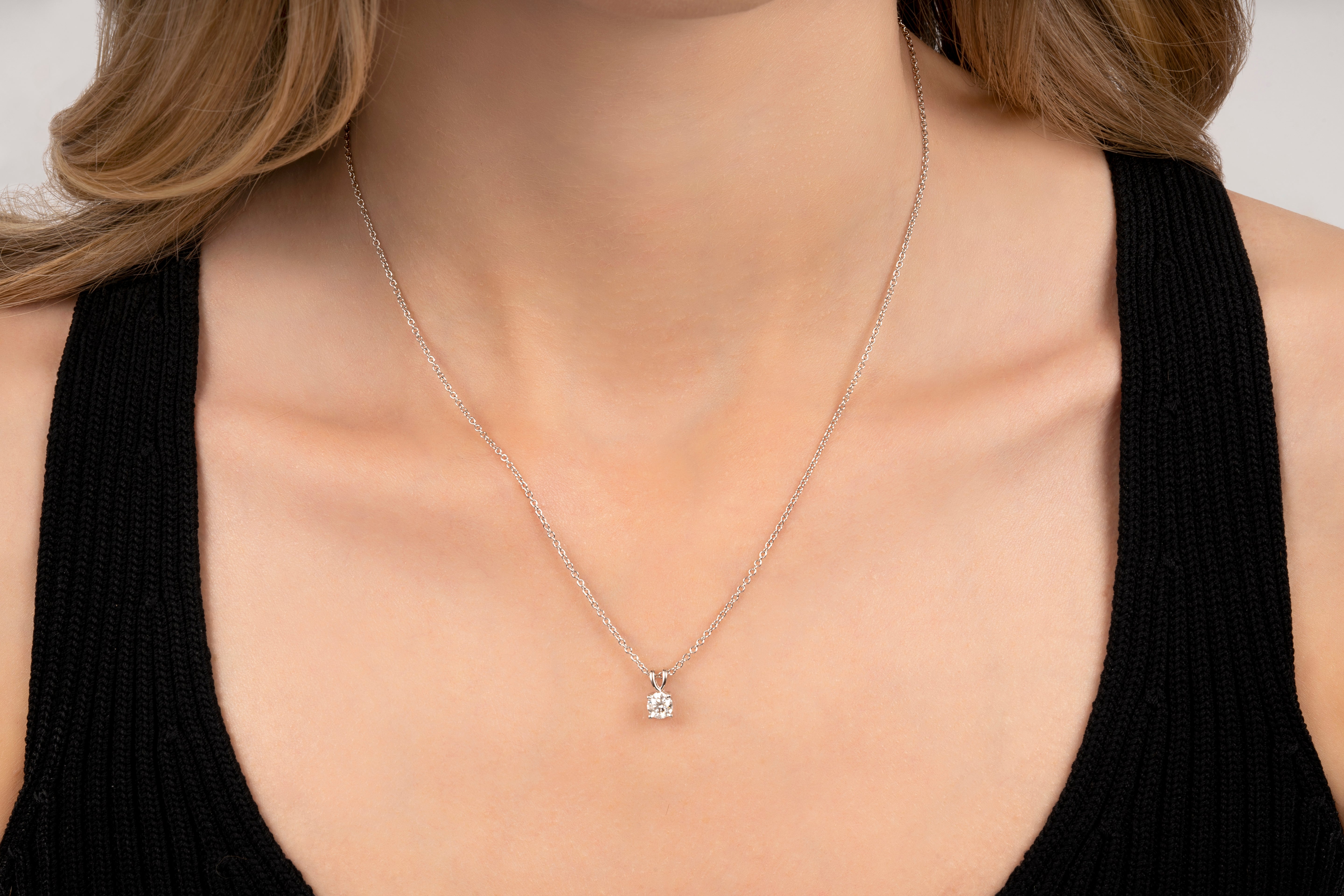 14K Round Solitaire Necklace