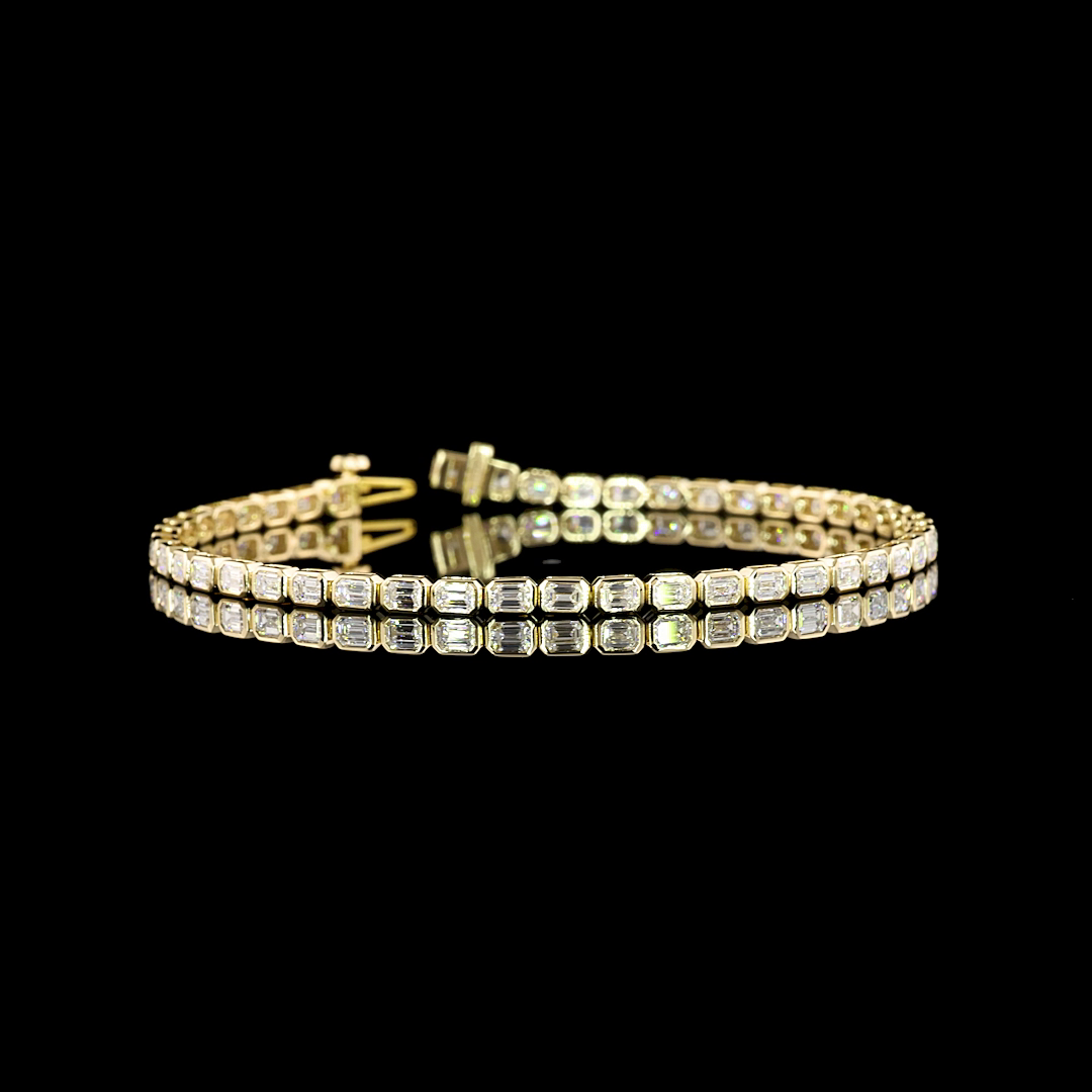 14K Bezel Set Emerald Cut Tennis Bracelet