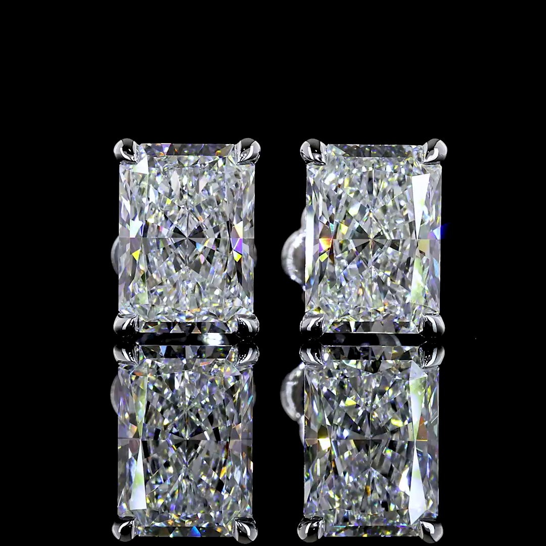 14K Radiant Cut Diamond Studs 4 Carat Total