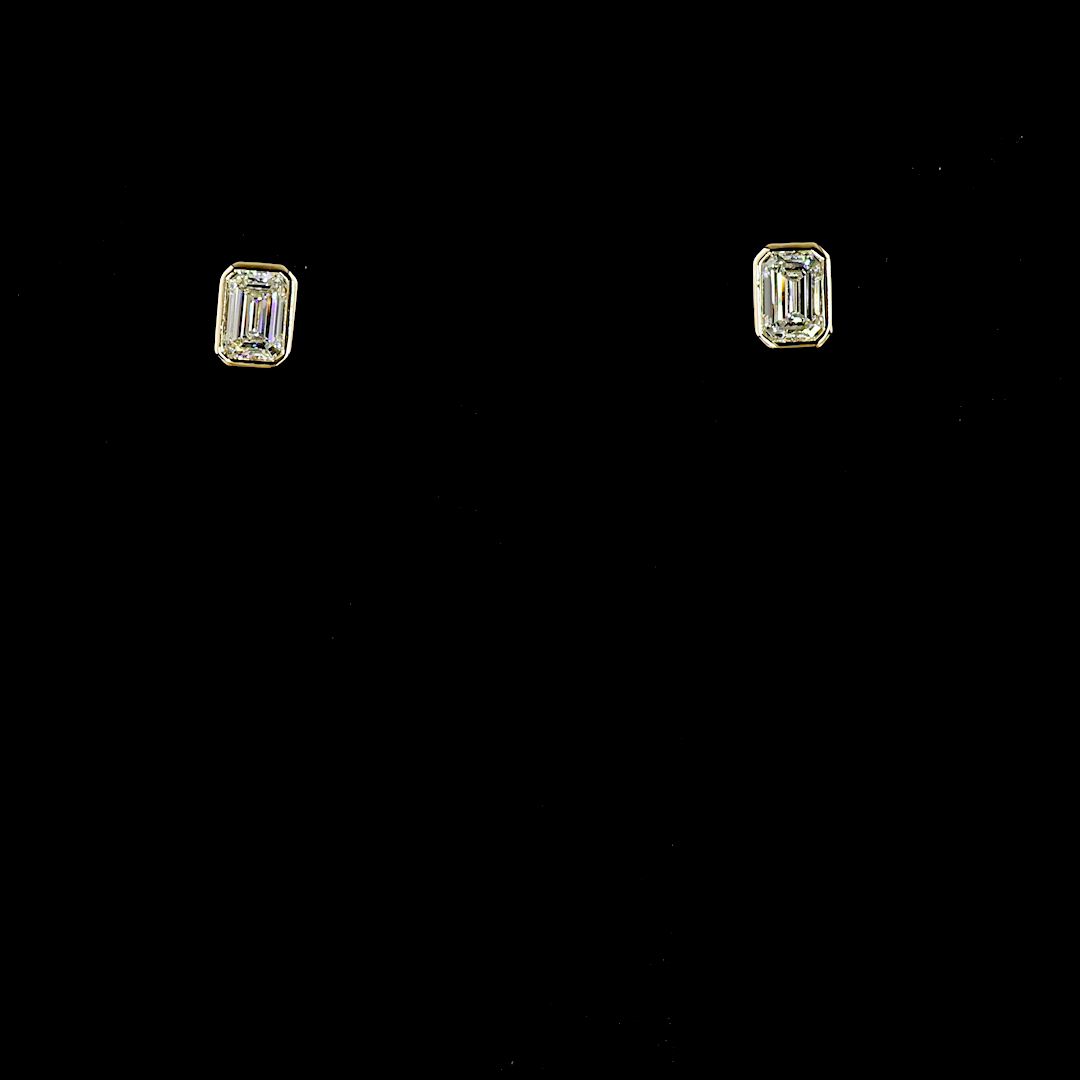 Emerad Cut Diamond Studs Bezel Set