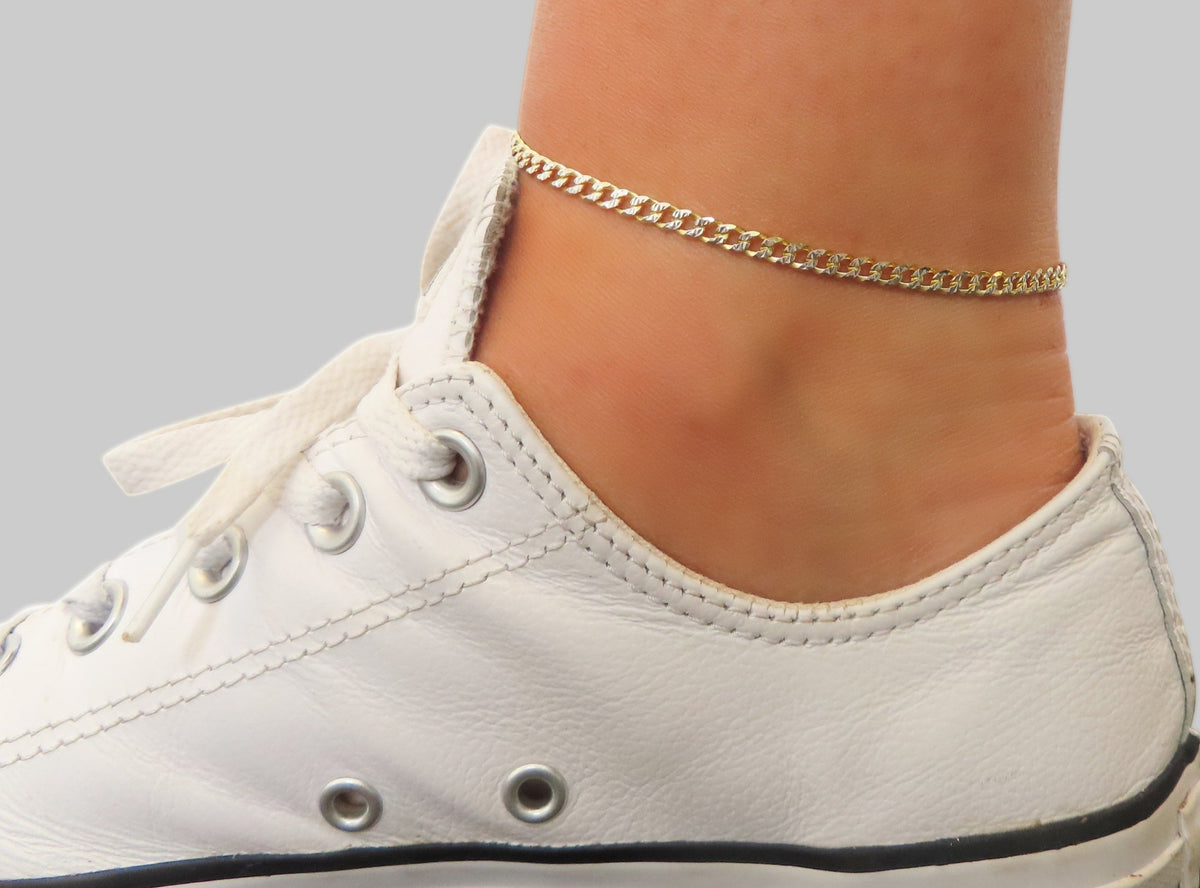 Mini Two Tone Curb Link Anklet | Restivo Jewelers