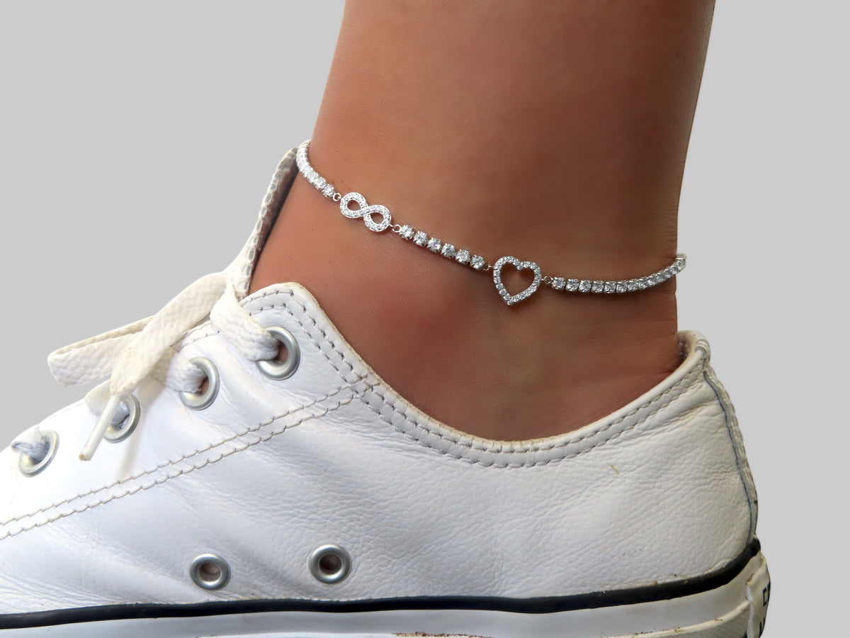 CZ Infinity Heart Anklet | Restivo Jewelers