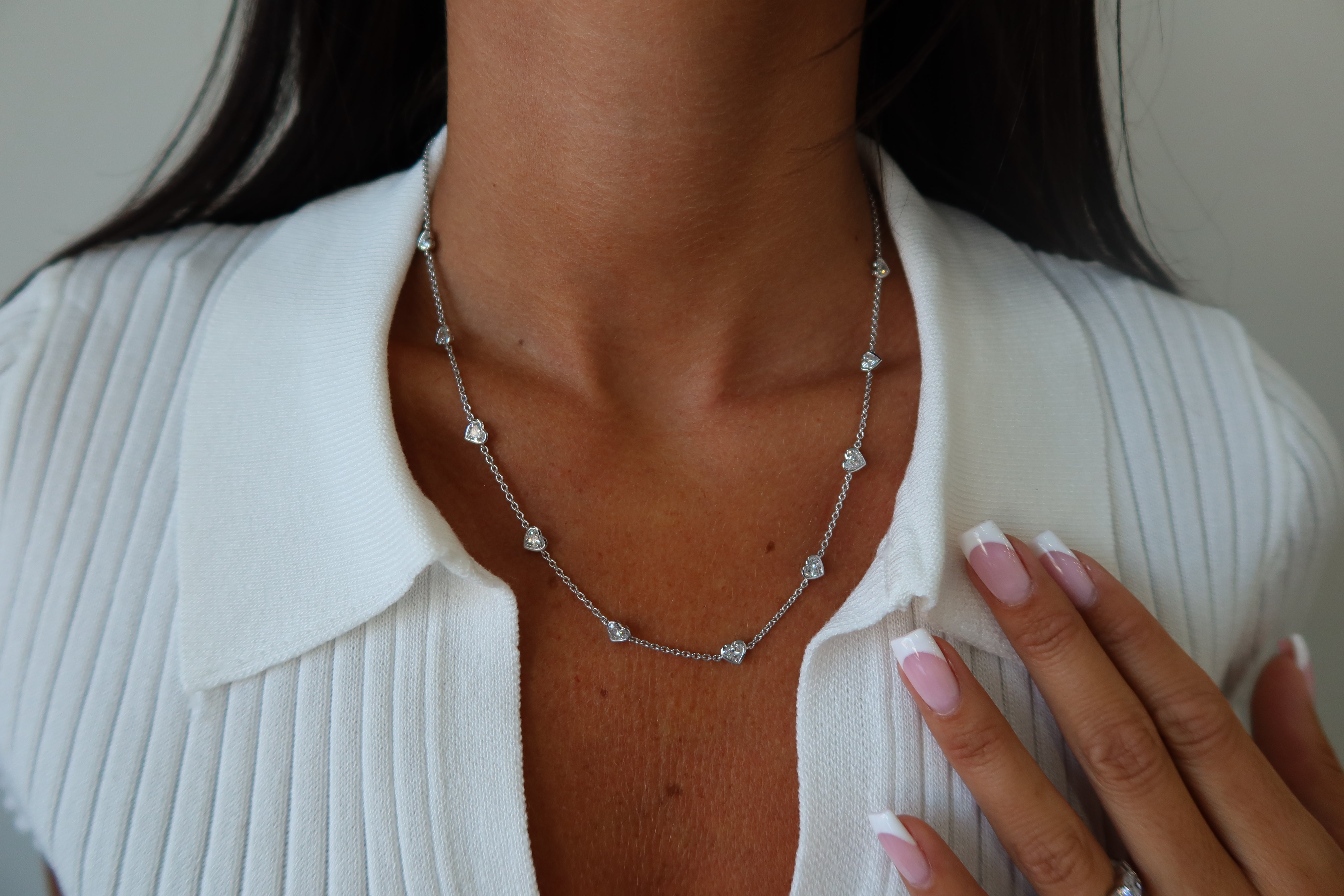 14K Heart Shape Station Necklace