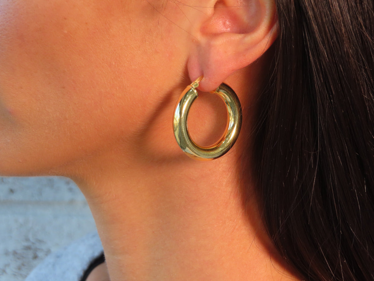 Thick Gold Tube Hoops | Restivo Jewelers