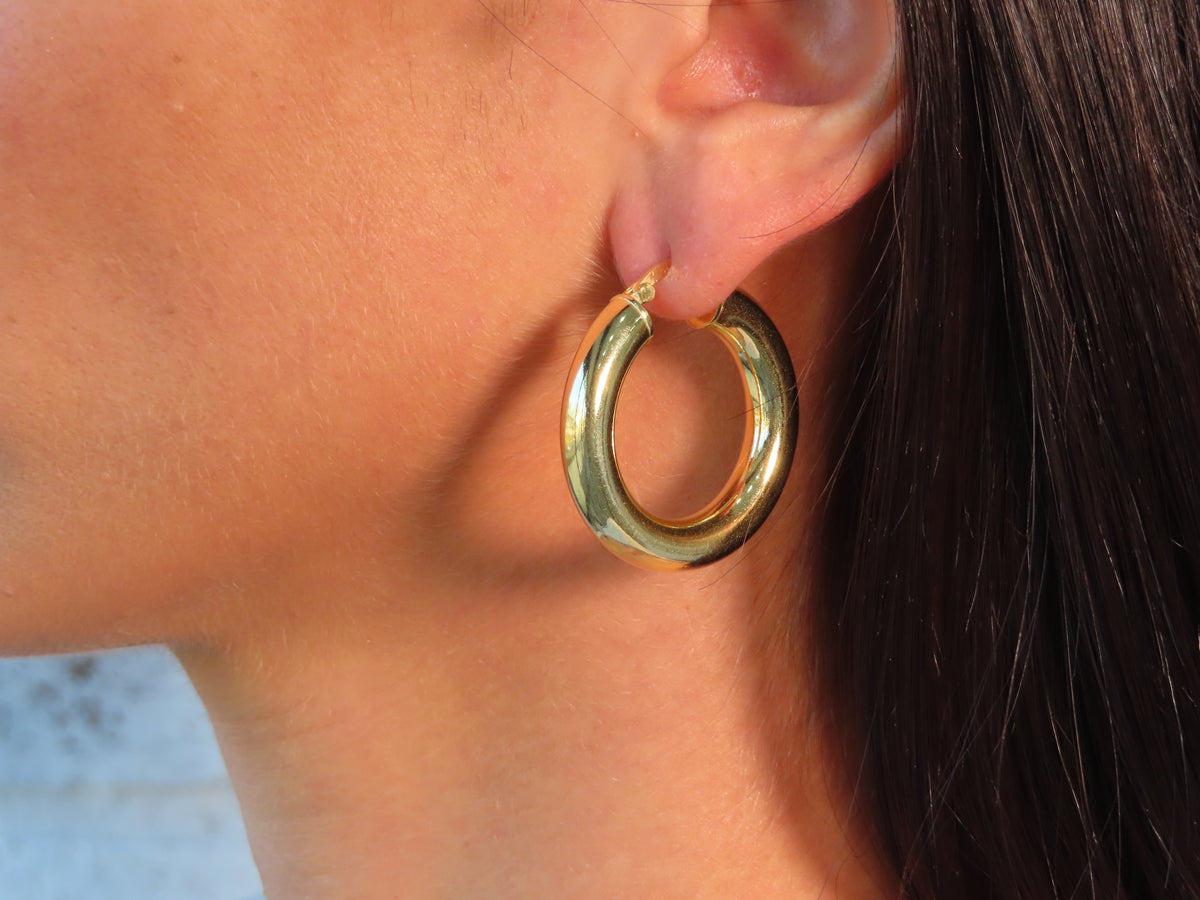 Thick Gold Tube Hoops | Restivo Jewelers