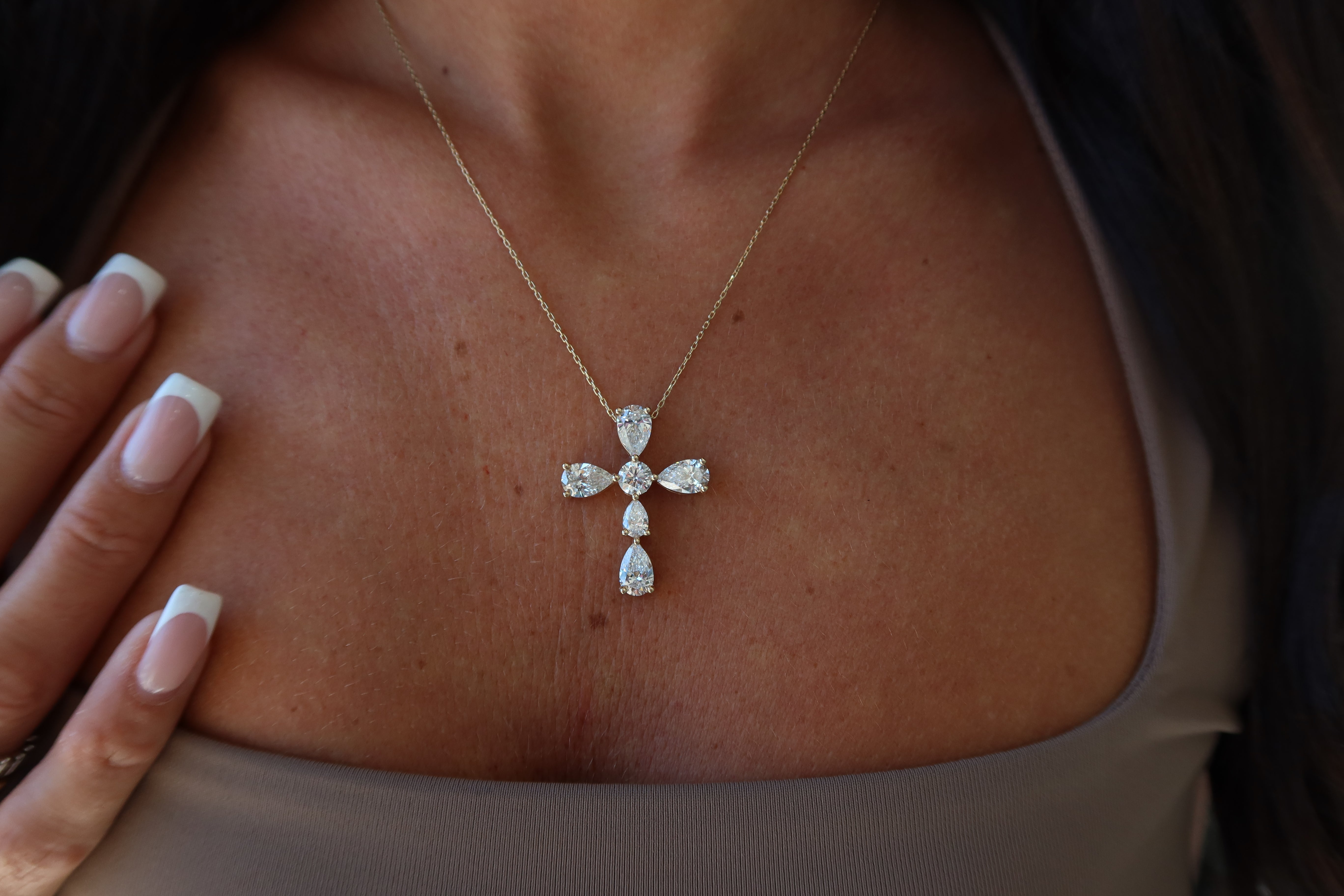 14K Pear Shaped Diamond Cross 5.22 CTW