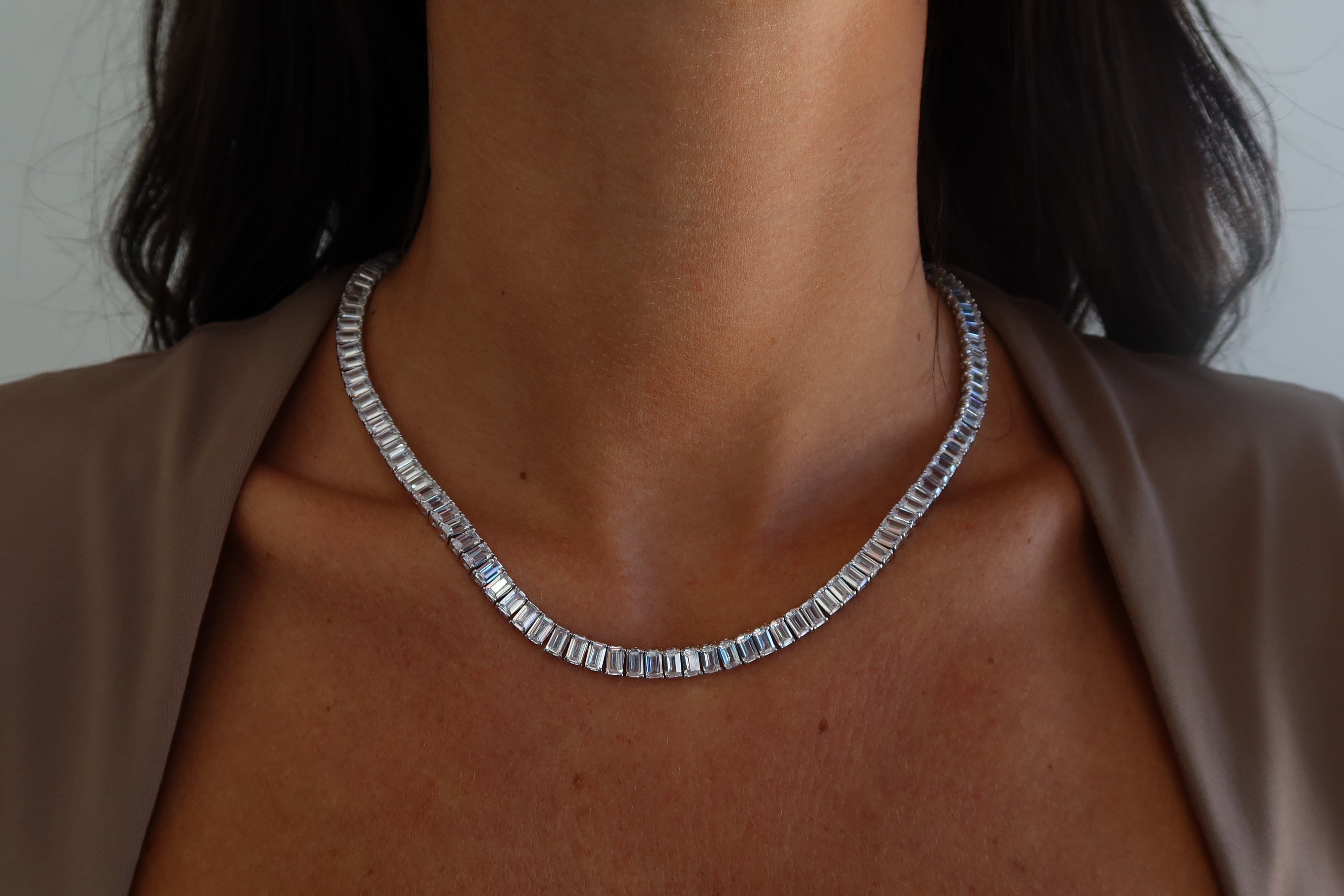 Baguette CZ Tennis Necklace
