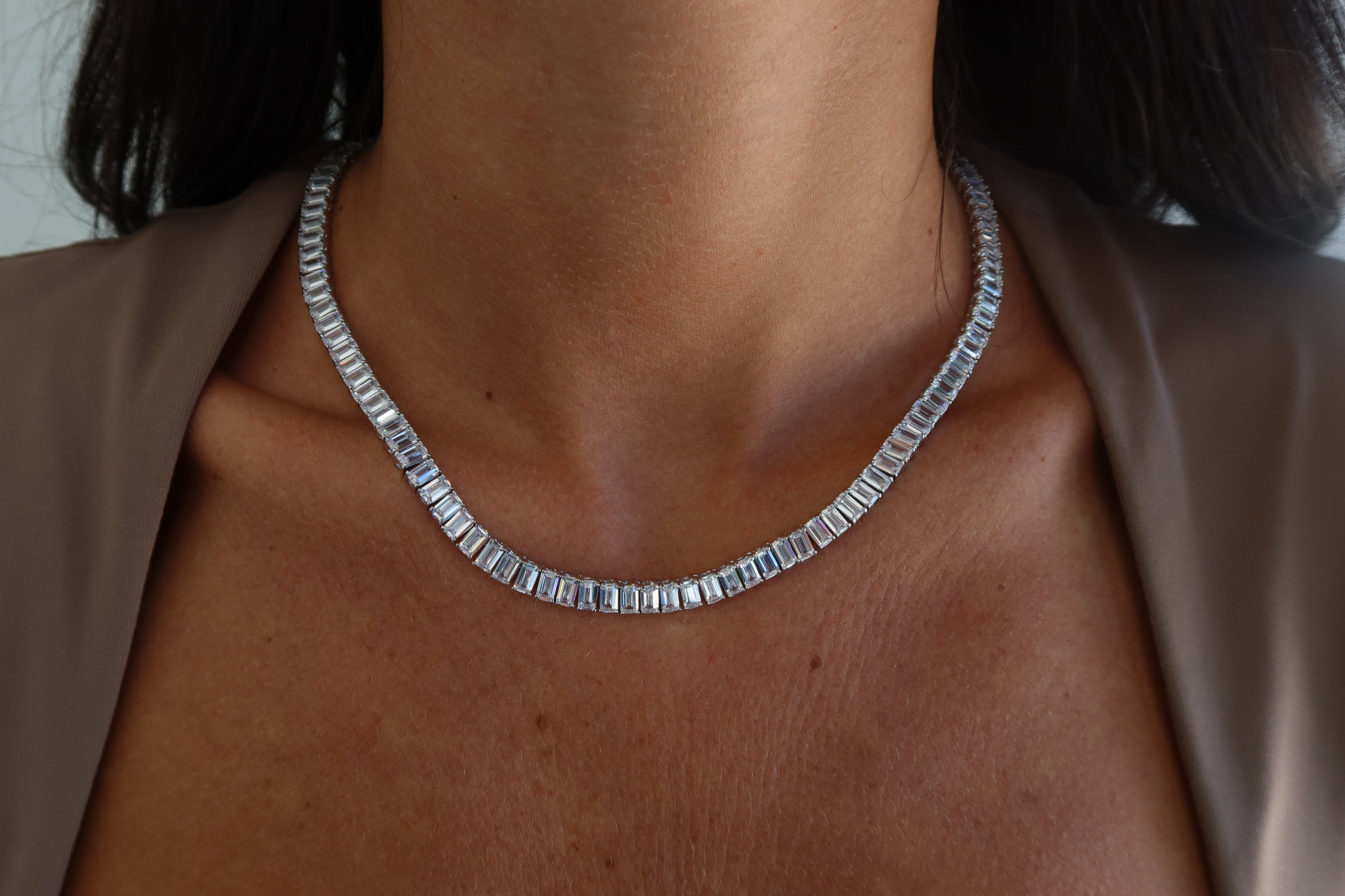Baguette CZ Tennis Necklace
